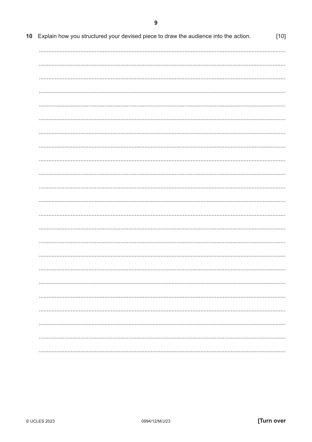 Cambridge IGCSE Drama (9-1) 0994 2023 May/June Paper 1 · Variant 2 question paper, page 9 of 12