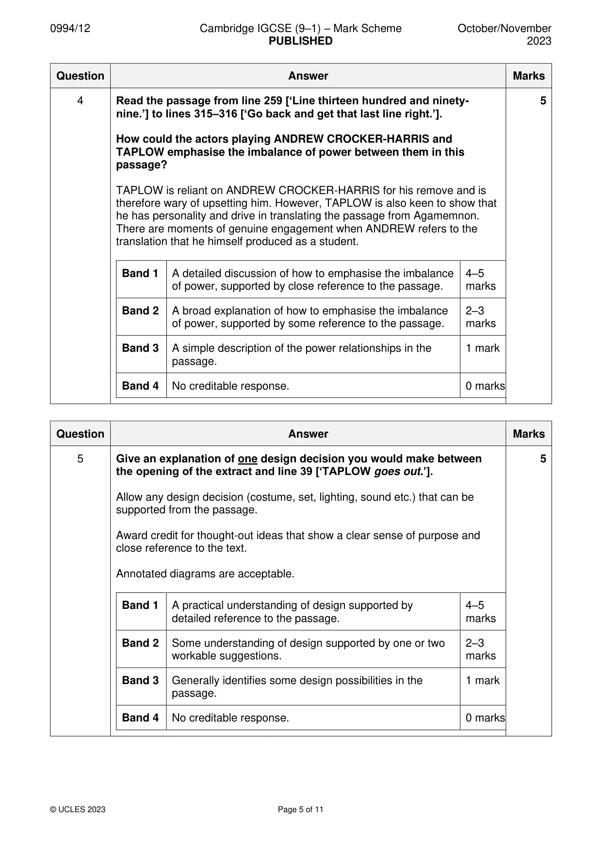 Mark scheme, page 5 of 11