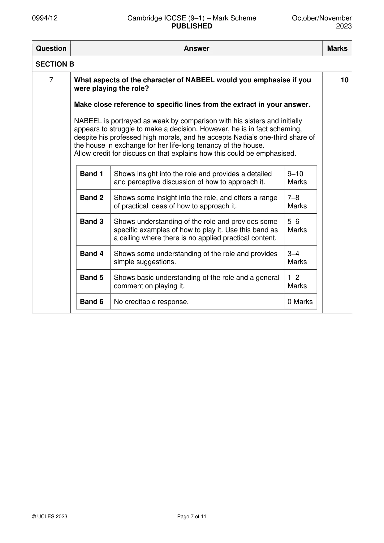 Mark scheme, page 7 of 11