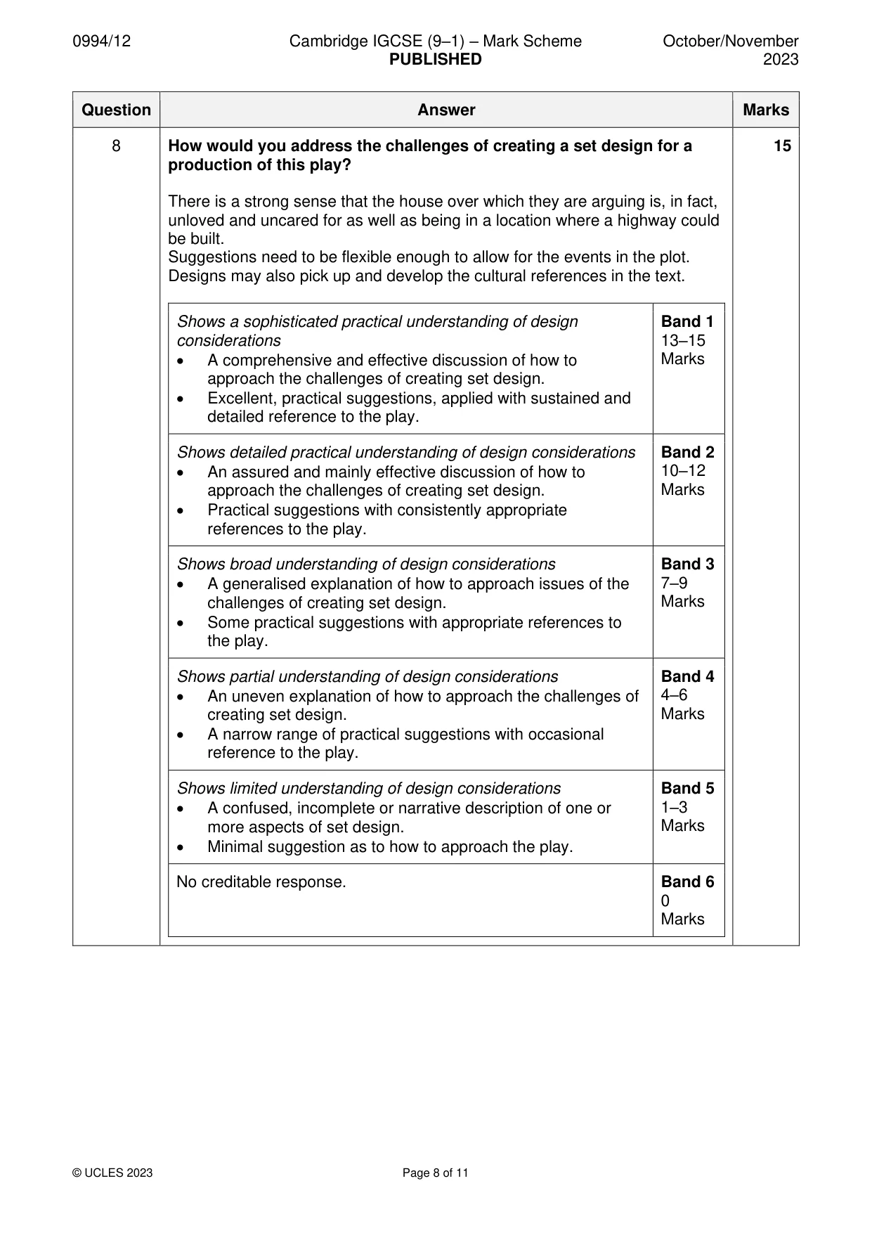 Mark scheme, page 8 of 11