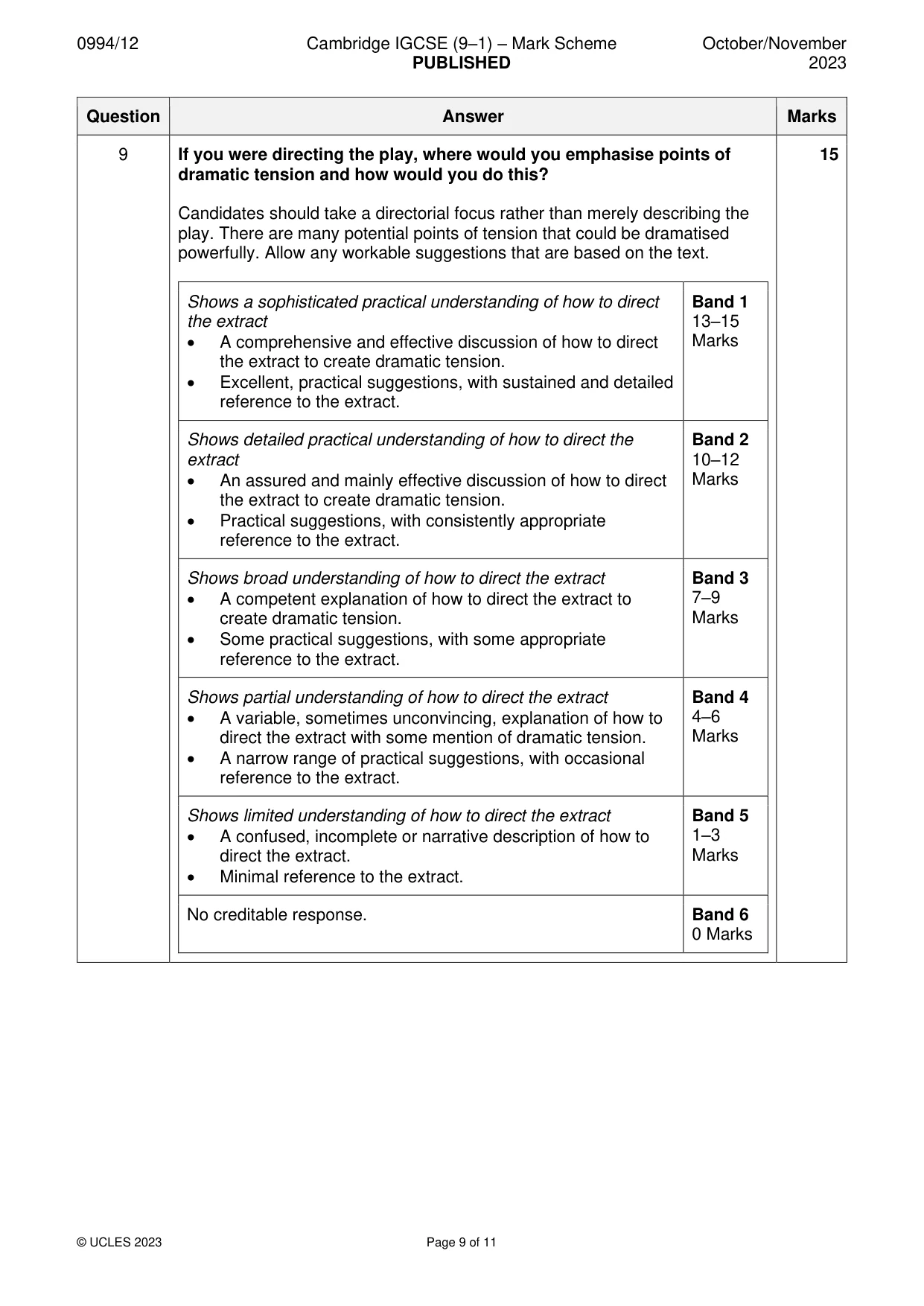 Mark scheme, page 9 of 11