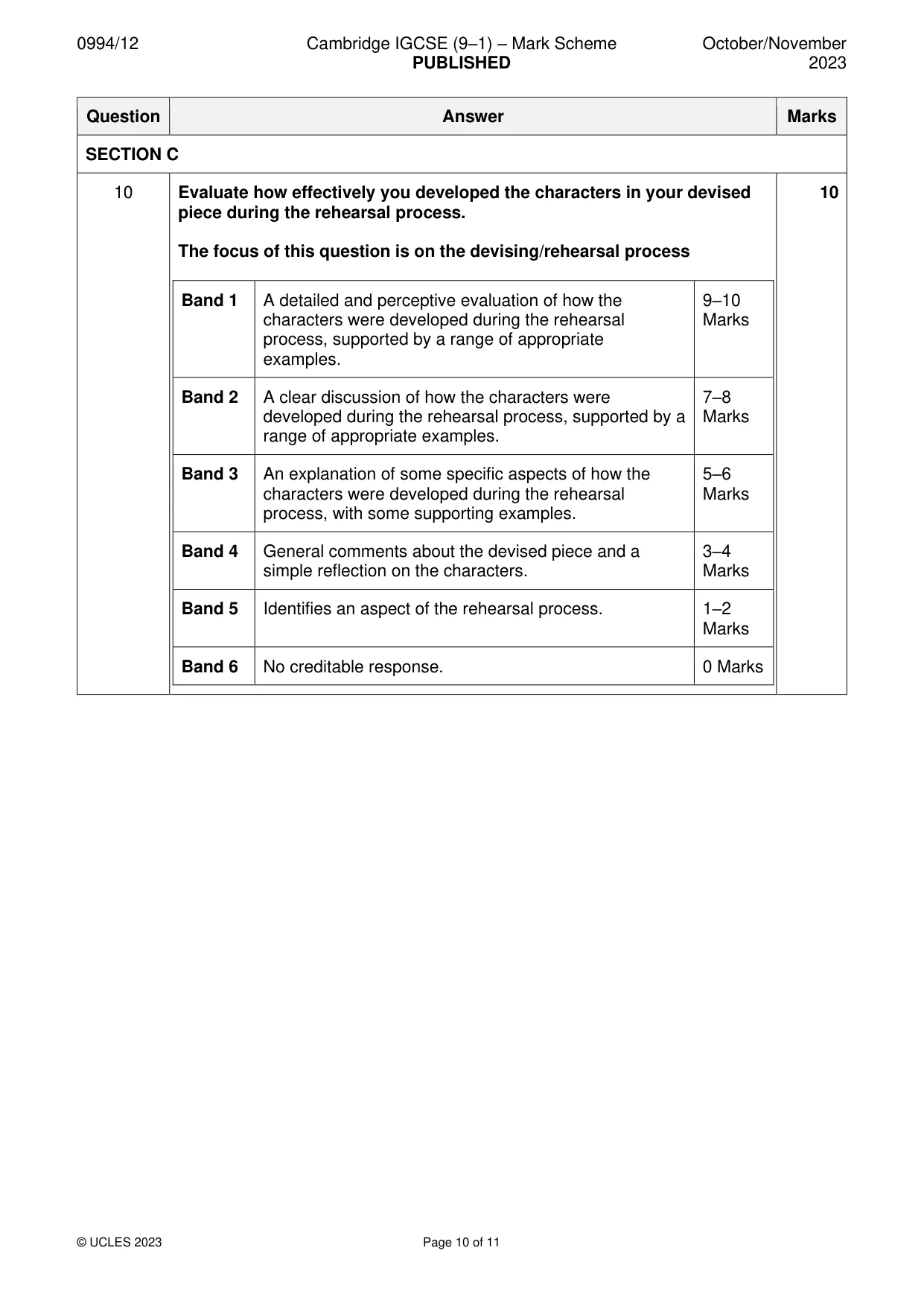 Mark scheme, page 10 of 11