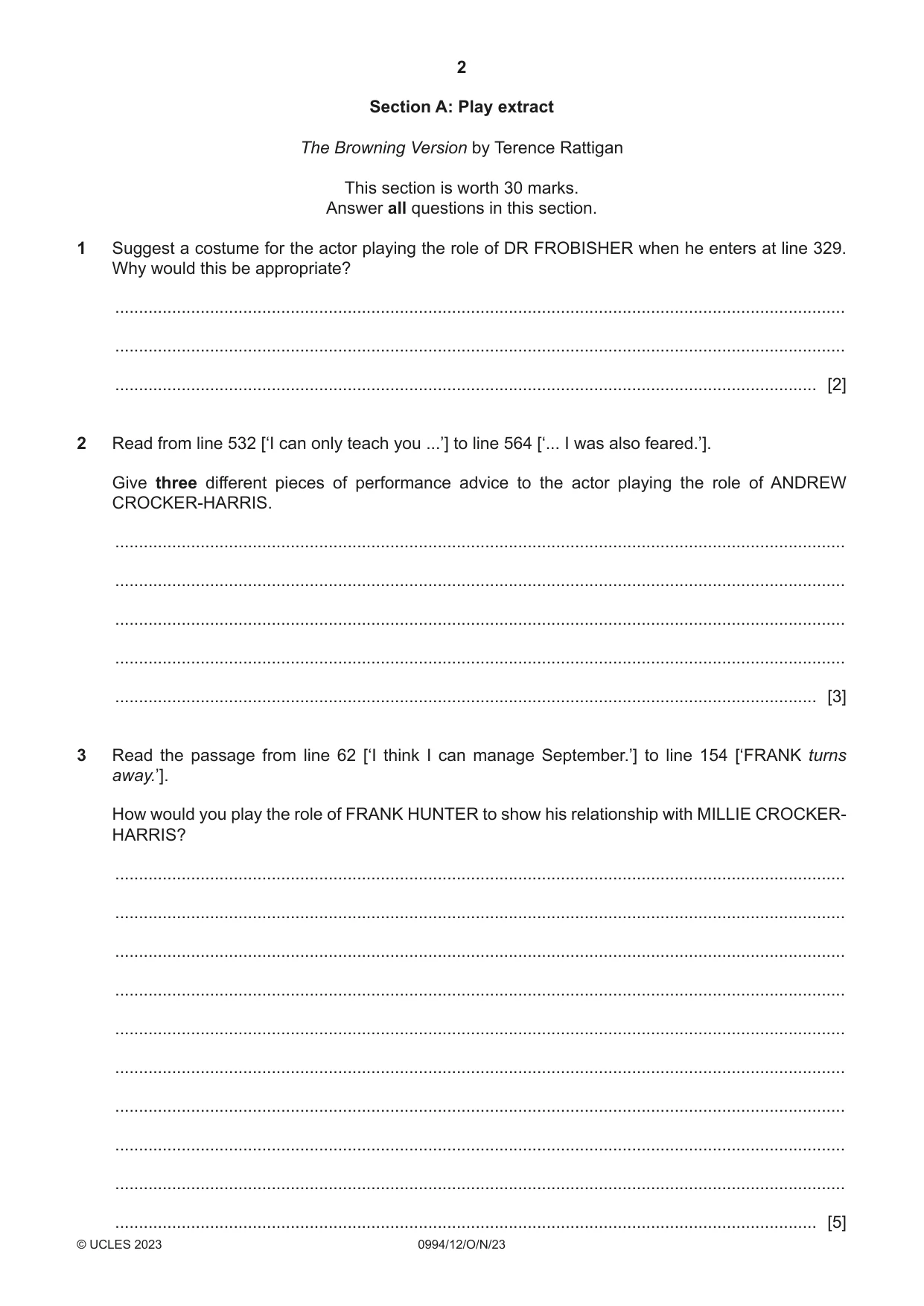 Cambridge IGCSE Drama (9-1) 0994 2023 Oct/Nov Paper 1 · Variant 2 question paper, page 2 of 12