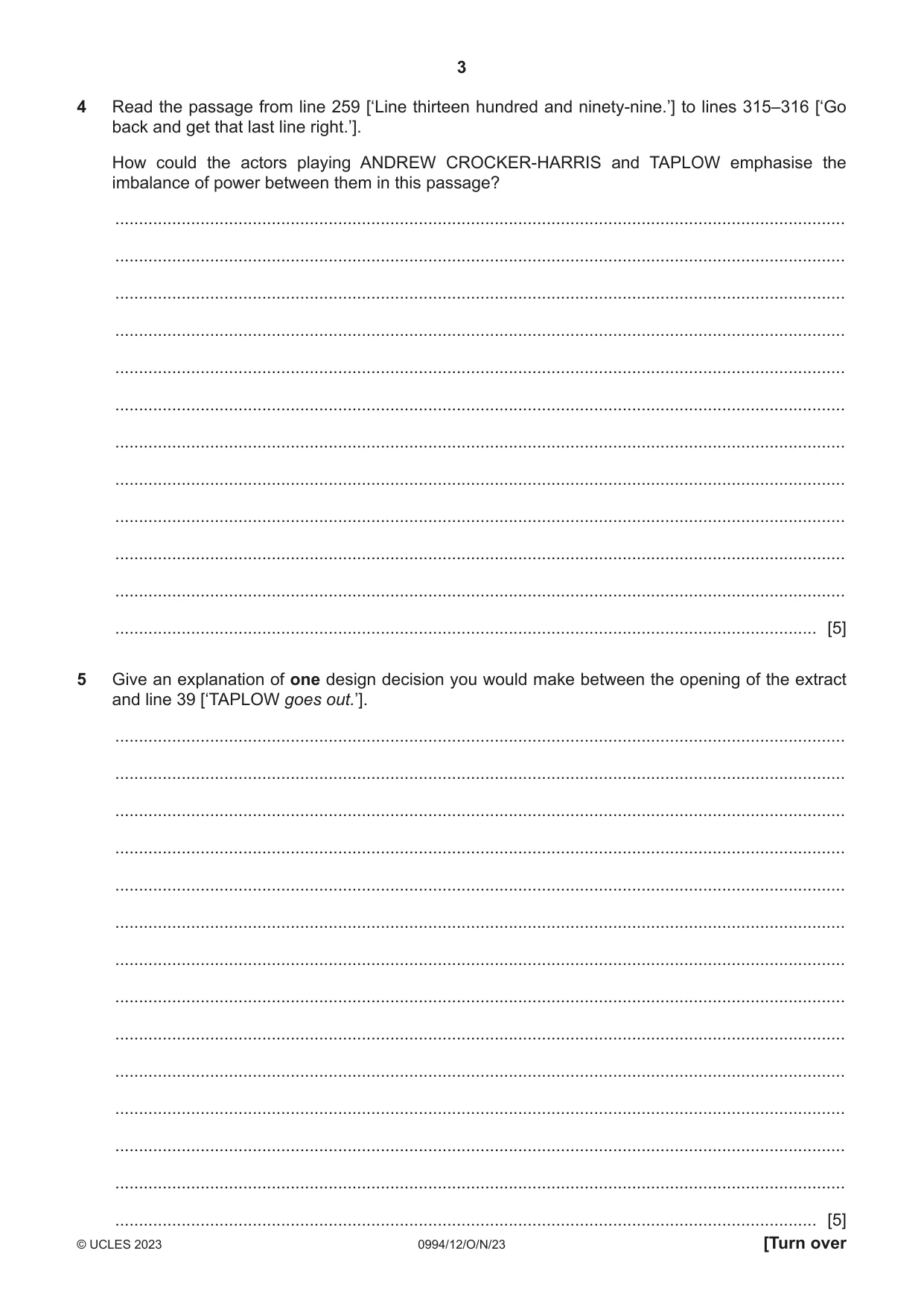 Cambridge IGCSE Drama (9-1) 0994 2023 Oct/Nov Paper 1 · Variant 2 question paper, page 3 of 12
