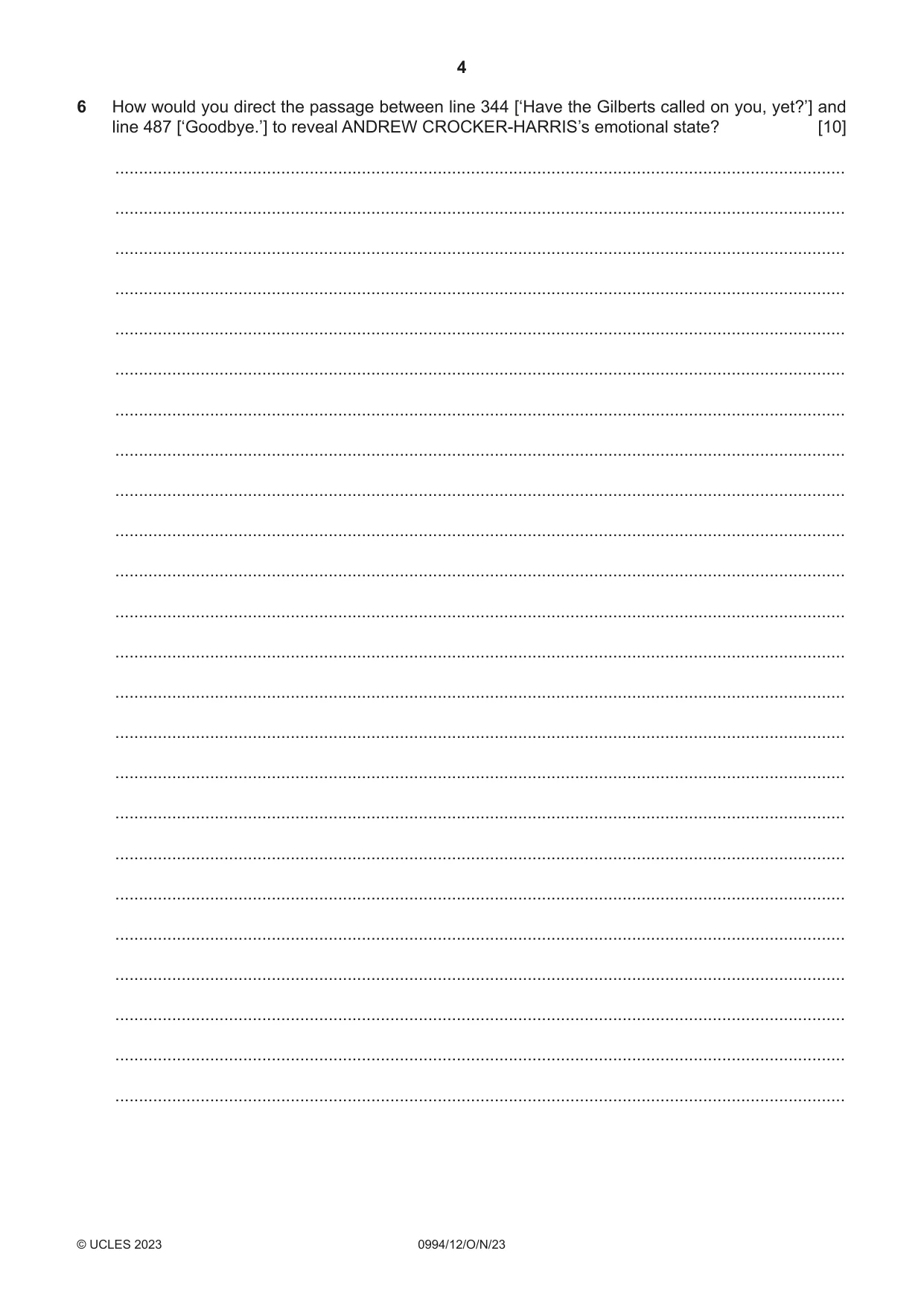 Cambridge IGCSE Drama (9-1) 0994 2023 Oct/Nov Paper 1 · Variant 2 question paper, page 4 of 12