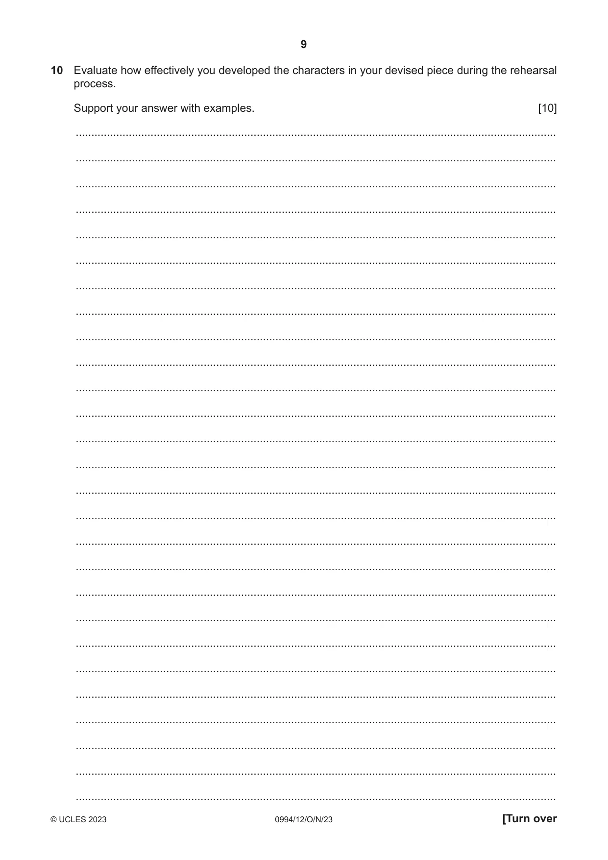 Cambridge IGCSE Drama (9-1) 0994 2023 Oct/Nov Paper 1 · Variant 2 question paper, page 9 of 12