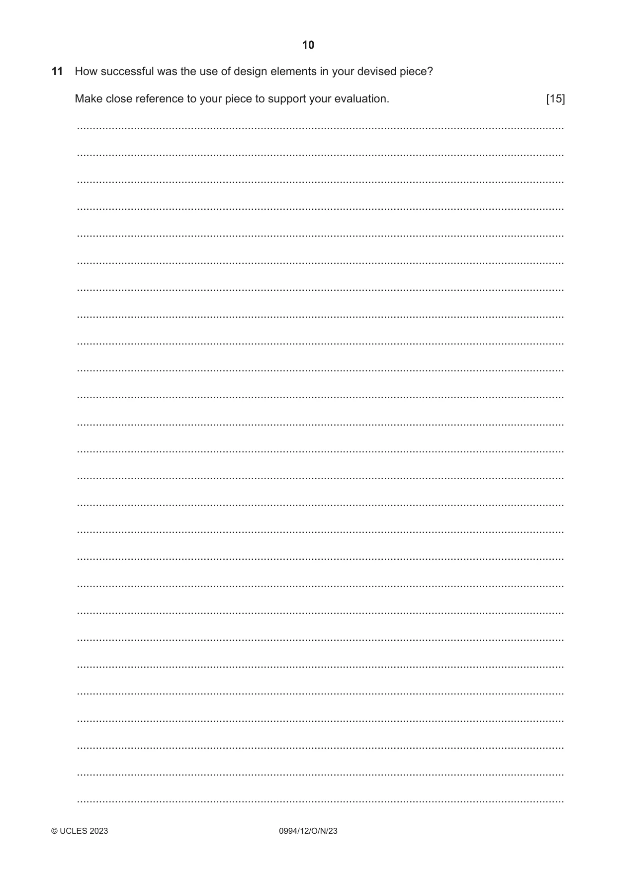 Cambridge IGCSE Drama (9-1) 0994 2023 Oct/Nov Paper 1 · Variant 2 question paper, page 10 of 12