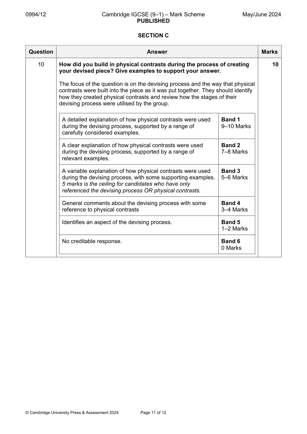 Mark scheme, page 11 of 12
