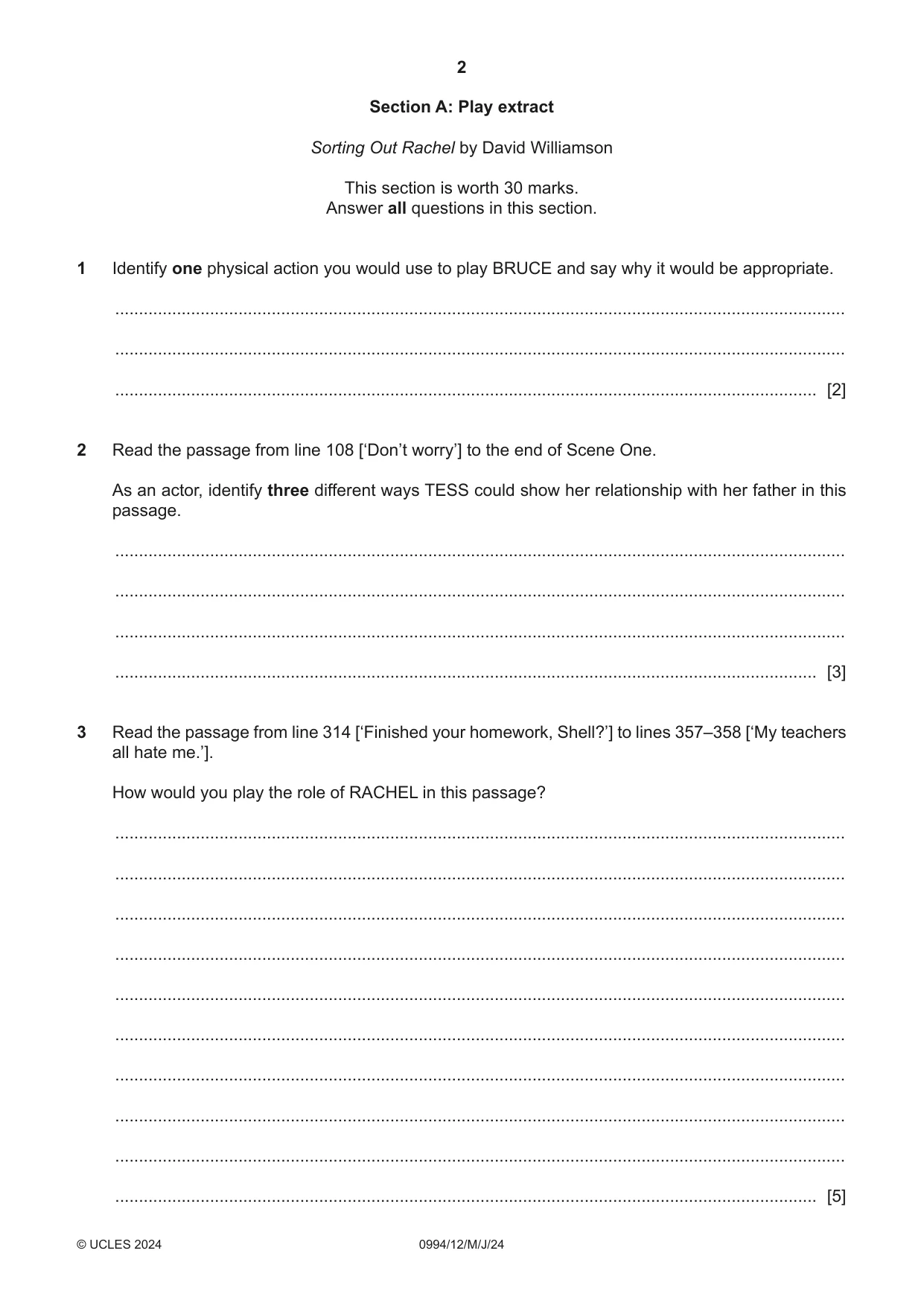 Cambridge IGCSE Drama (9-1) 0994 2024 May/June Paper 1 · Variant 2 question paper, page 2 of 12