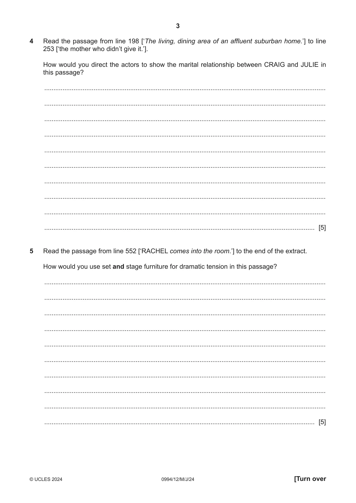 Cambridge IGCSE Drama (9-1) 0994 2024 May/June Paper 1 · Variant 2 question paper, page 3 of 12