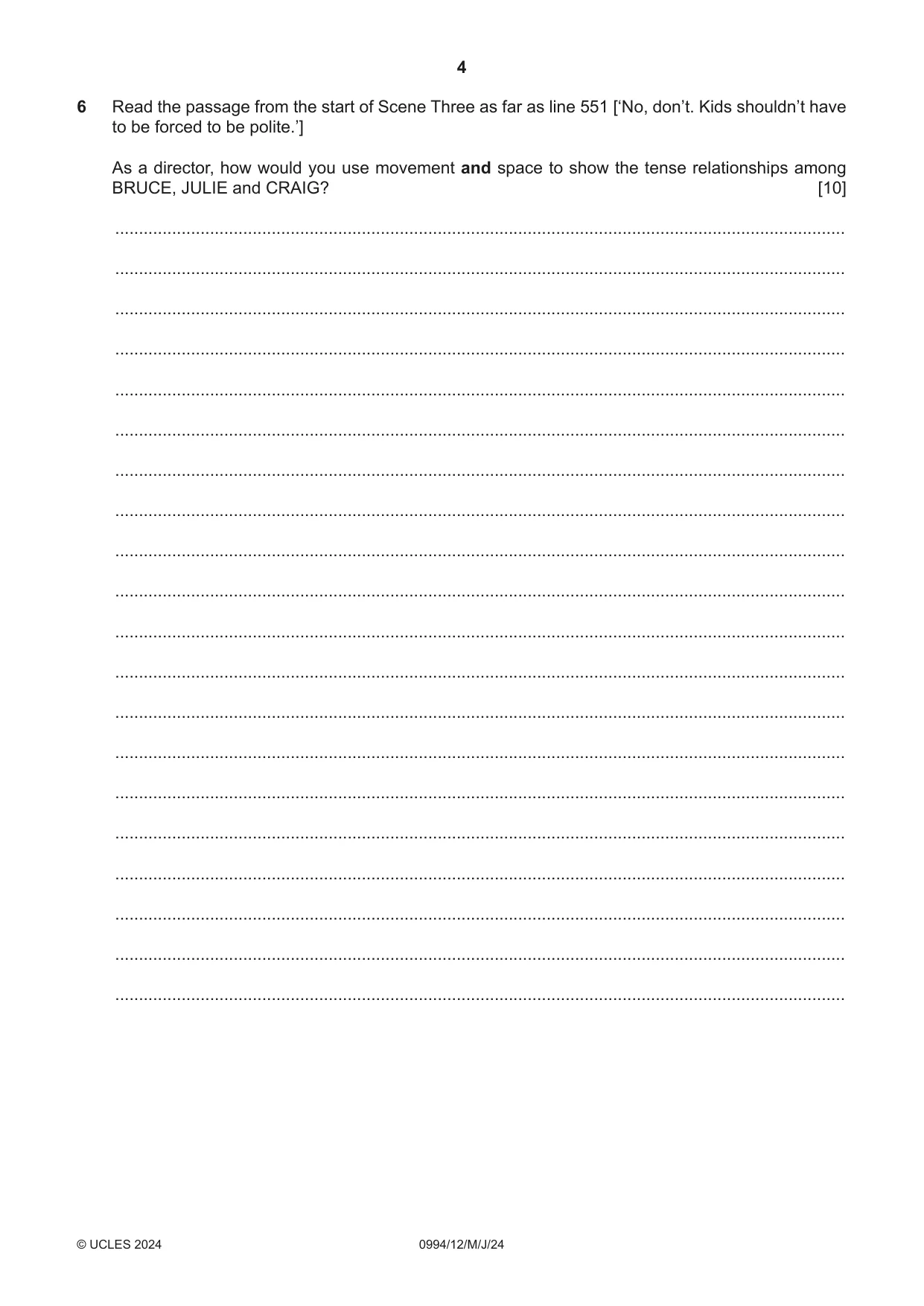 Cambridge IGCSE Drama (9-1) 0994 2024 May/June Paper 1 · Variant 2 question paper, page 4 of 12