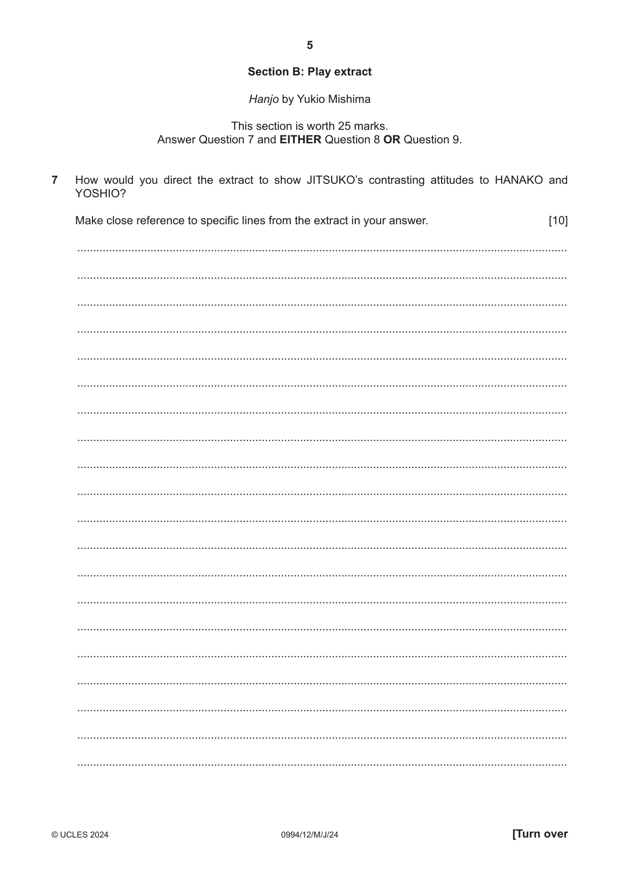 Cambridge IGCSE Drama (9-1) 0994 2024 May/June Paper 1 · Variant 2 question paper, page 5 of 12