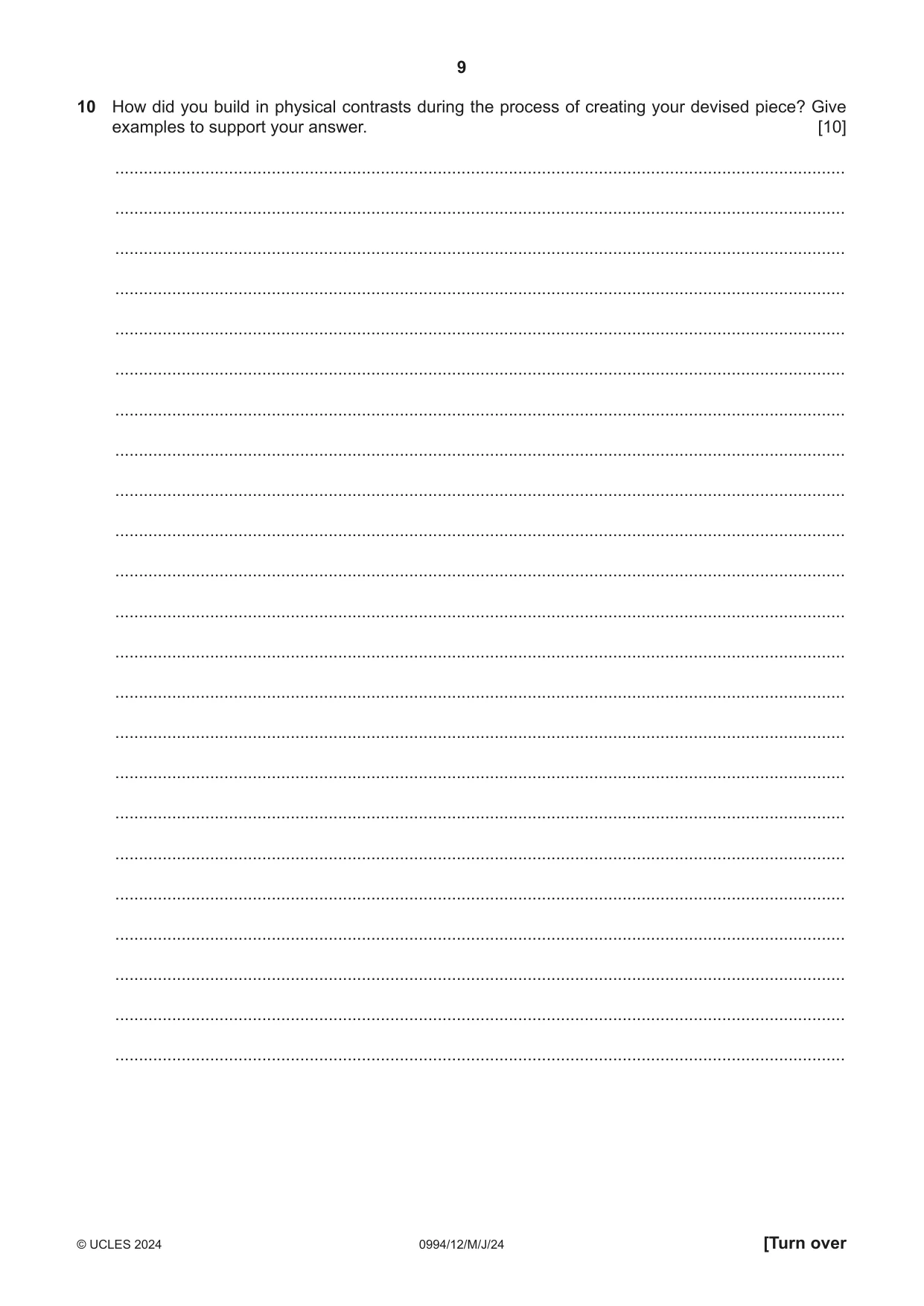 Cambridge IGCSE Drama (9-1) 0994 2024 May/June Paper 1 · Variant 2 question paper, page 9 of 12