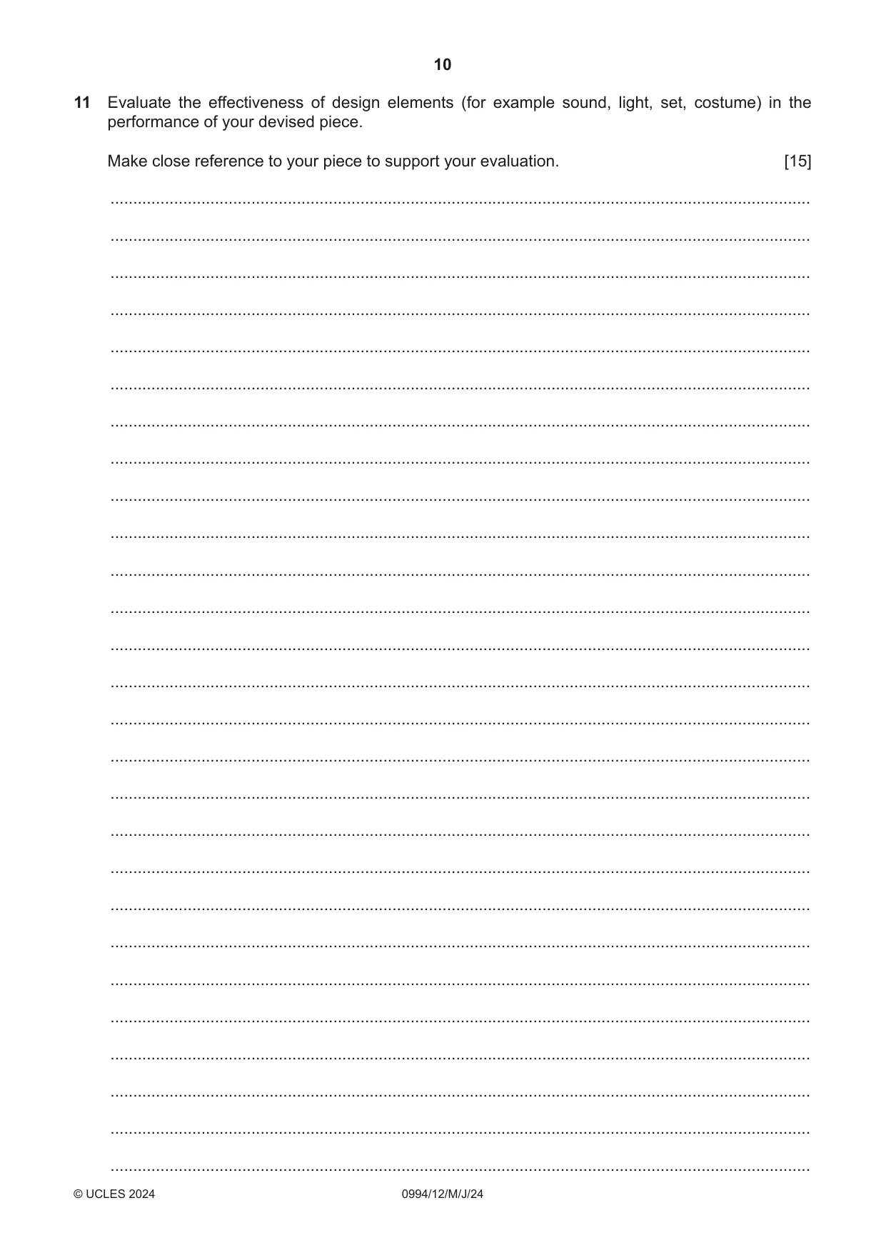 Cambridge IGCSE Drama (9-1) 0994 2024 May/June Paper 1 · Variant 2 question paper, page 10 of 12