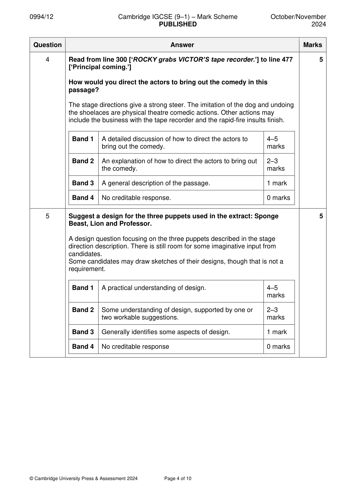 Mark scheme, page 4 of 10