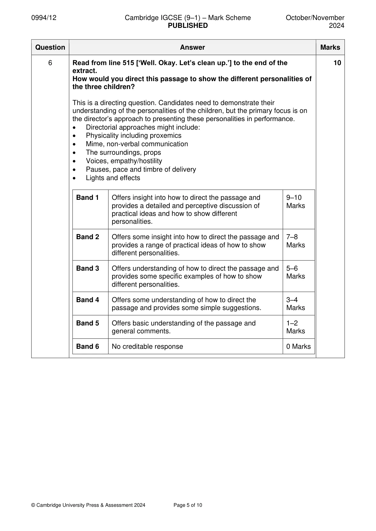 Mark scheme, page 5 of 10
