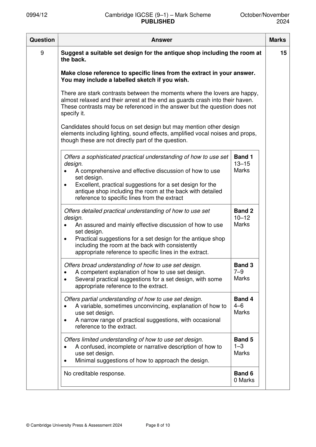 Mark scheme, page 8 of 10