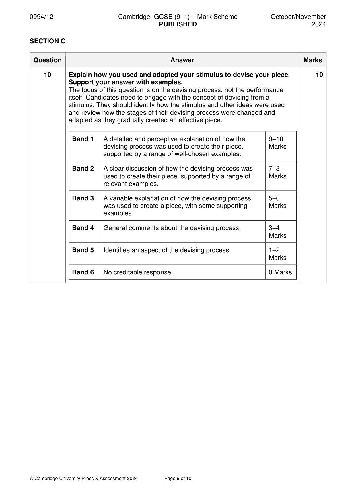Mark scheme, page 9 of 10