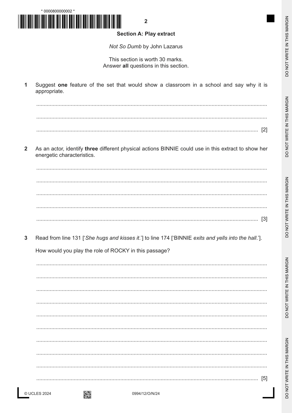 Cambridge IGCSE Drama (9-1) 0994 2024 Oct/Nov Paper 1 · Variant 2 question paper, page 2 of 12