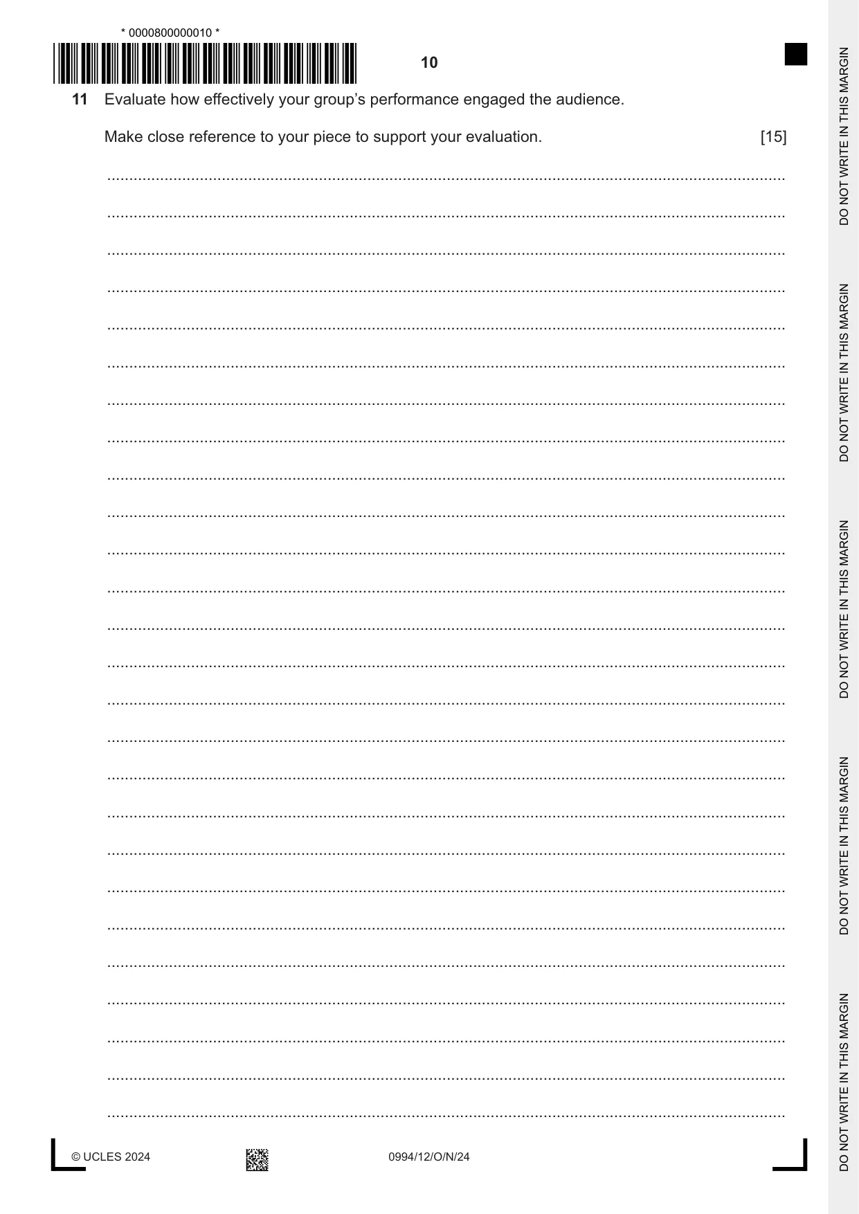 Cambridge IGCSE Drama (9-1) 0994 2024 Oct/Nov Paper 1 · Variant 2 question paper, page 10 of 12