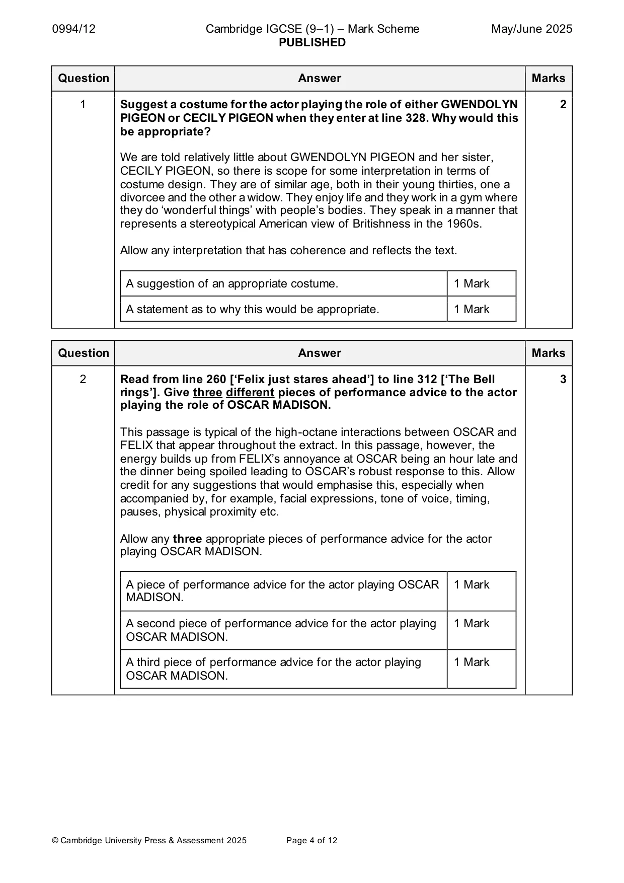 Mark scheme, page 4 of 12