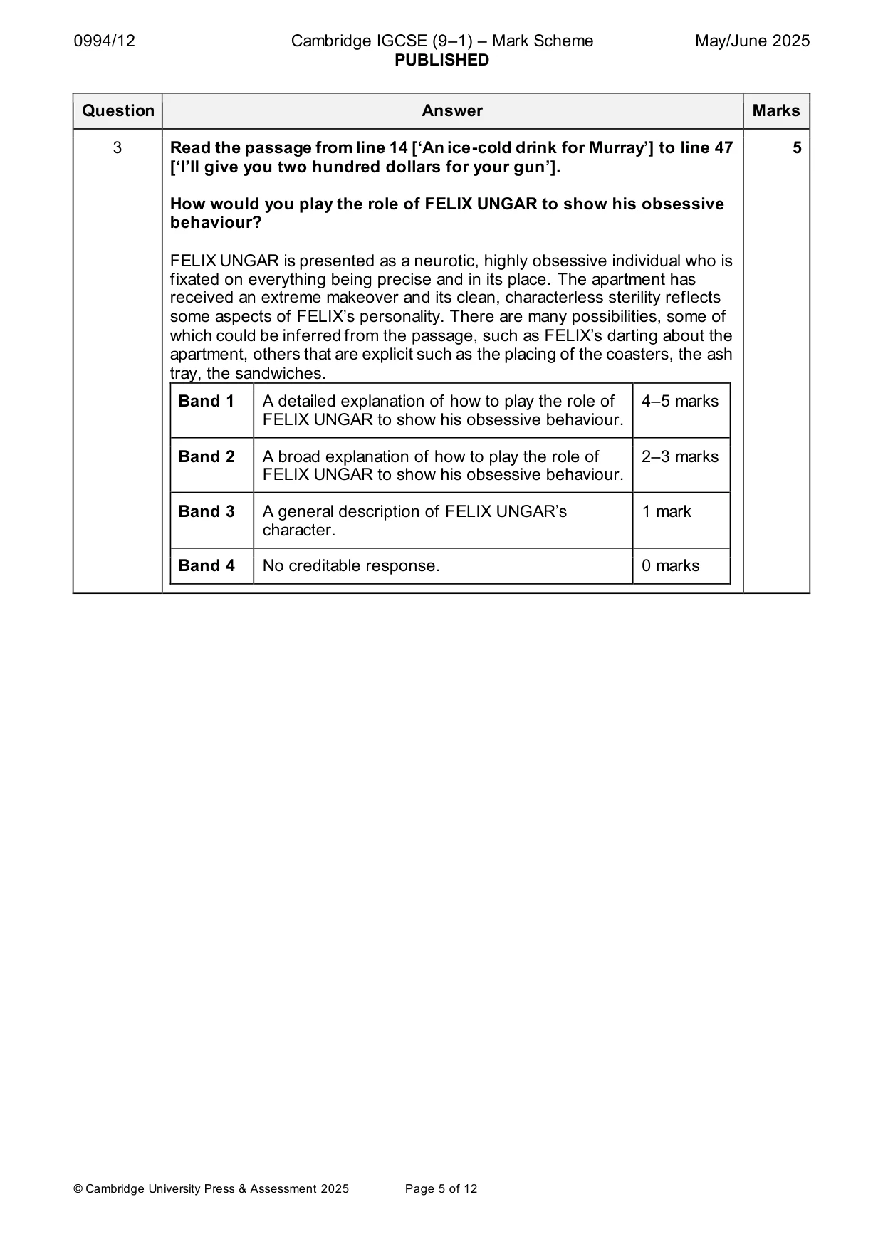 Mark scheme, page 5 of 12