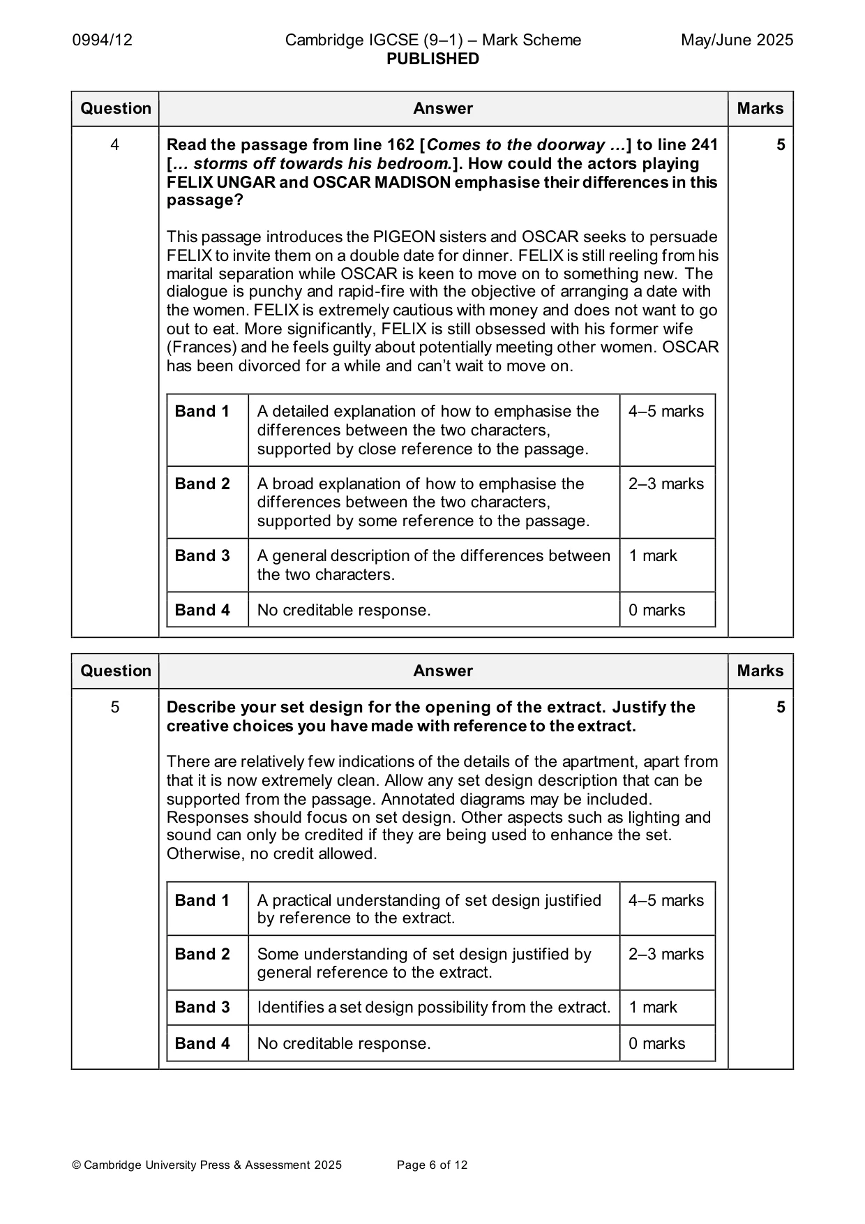 Mark scheme, page 6 of 12