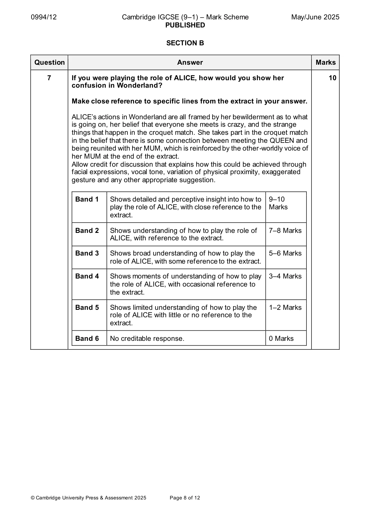 Mark scheme, page 8 of 12