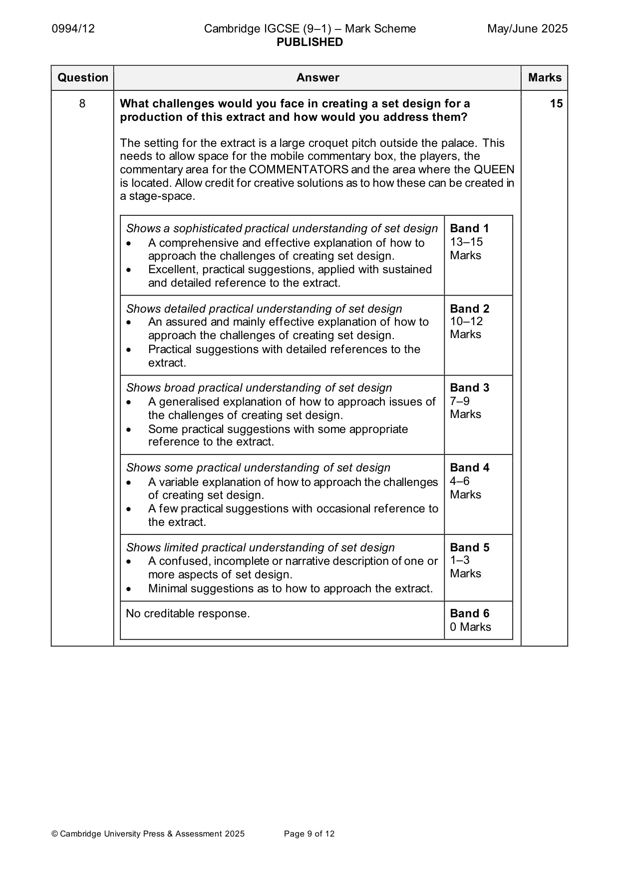 Mark scheme, page 9 of 12