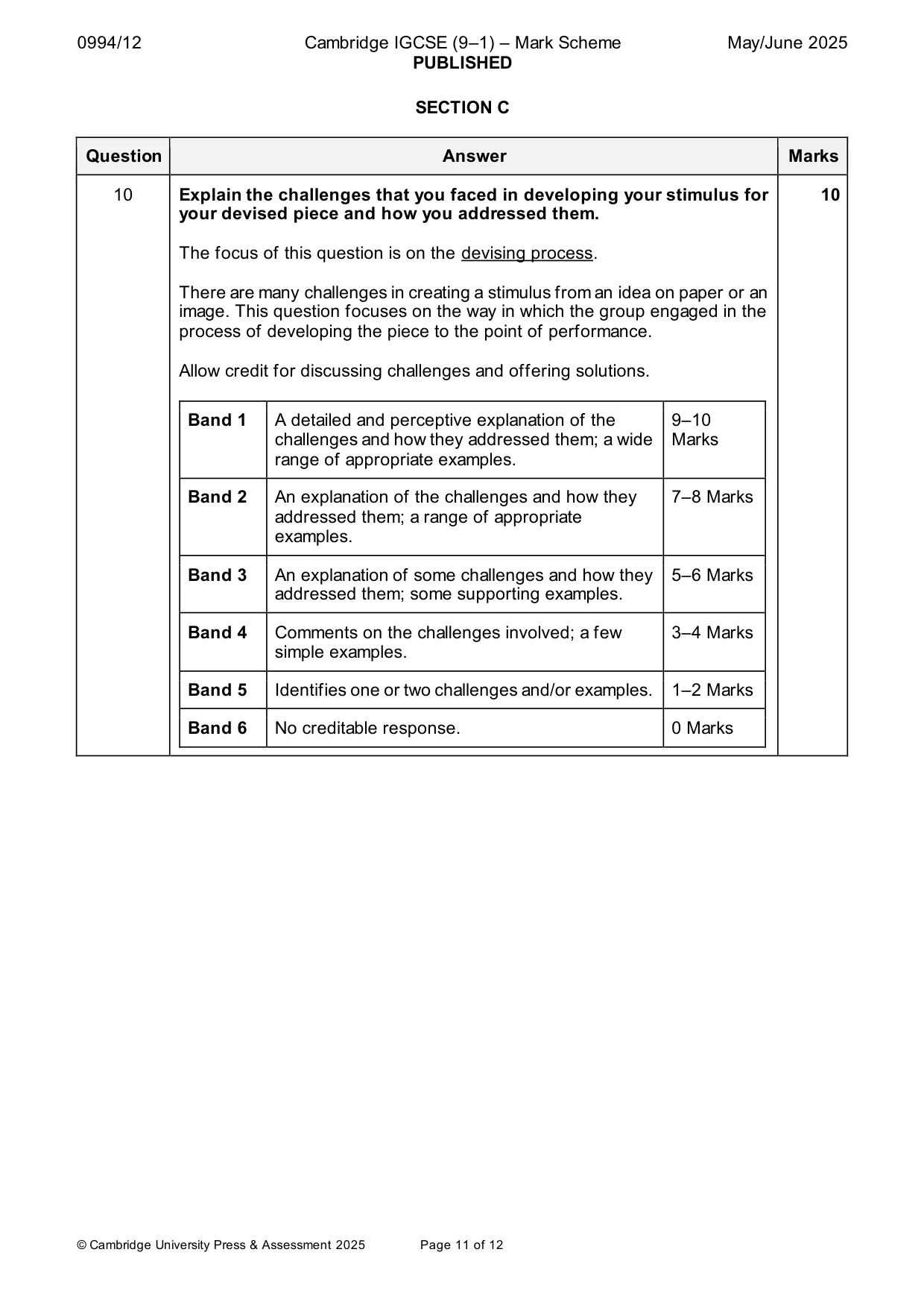 Mark scheme, page 11 of 12