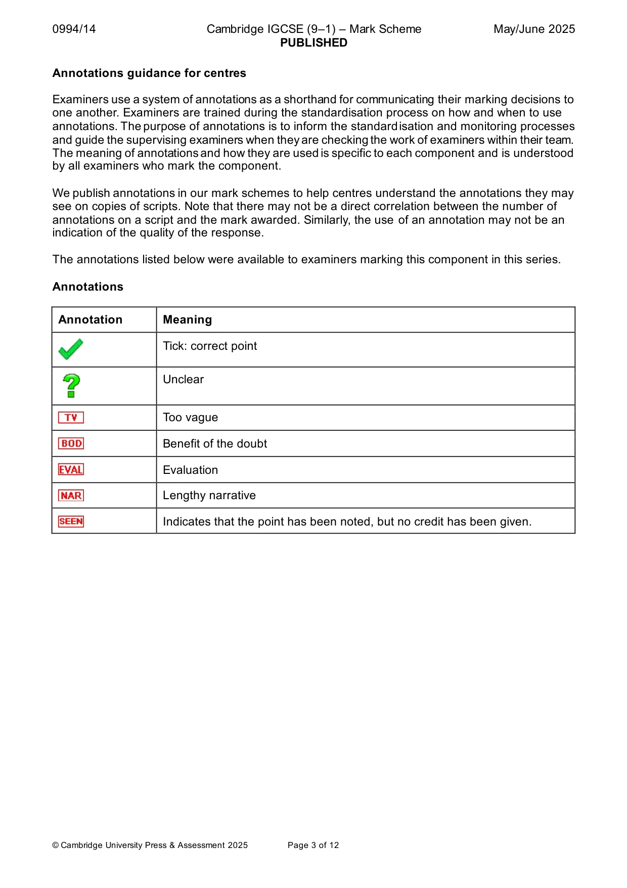Mark scheme, page 3 of 12