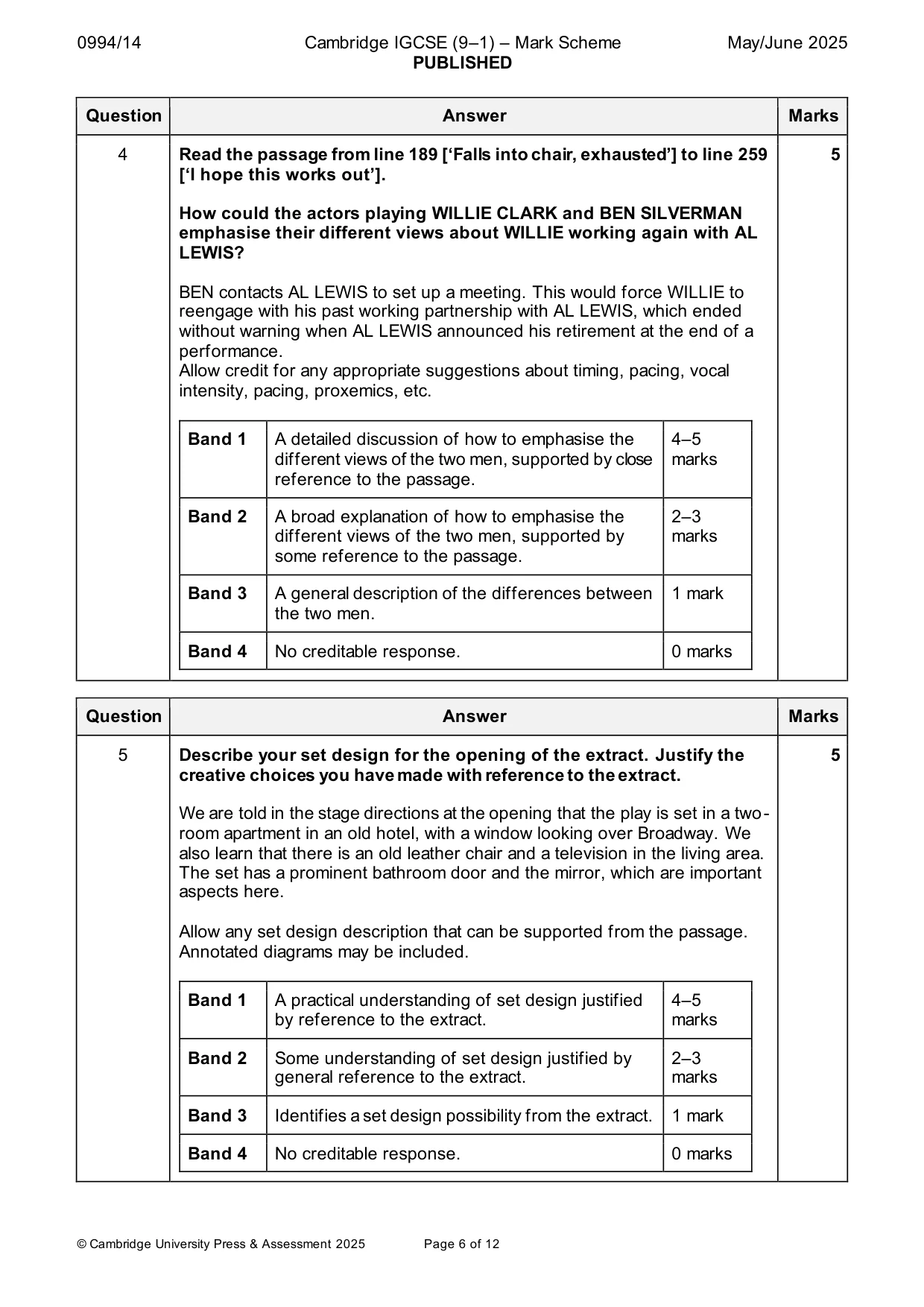 Mark scheme, page 6 of 12