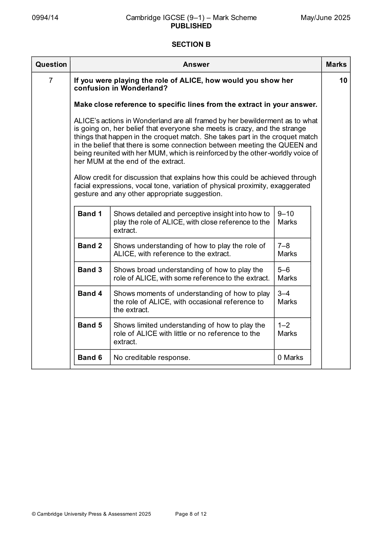Mark scheme, page 8 of 12