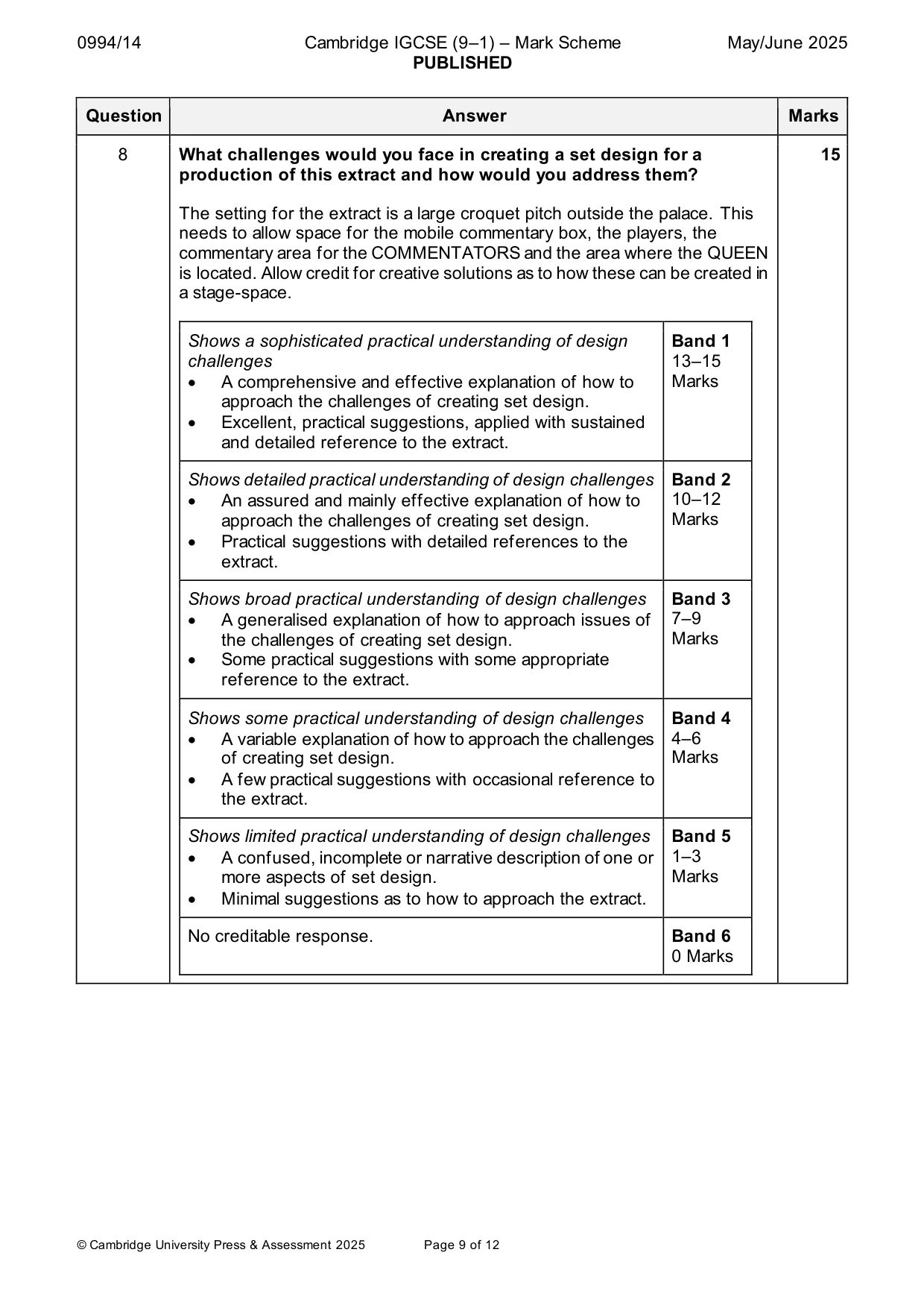 Mark scheme, page 9 of 12