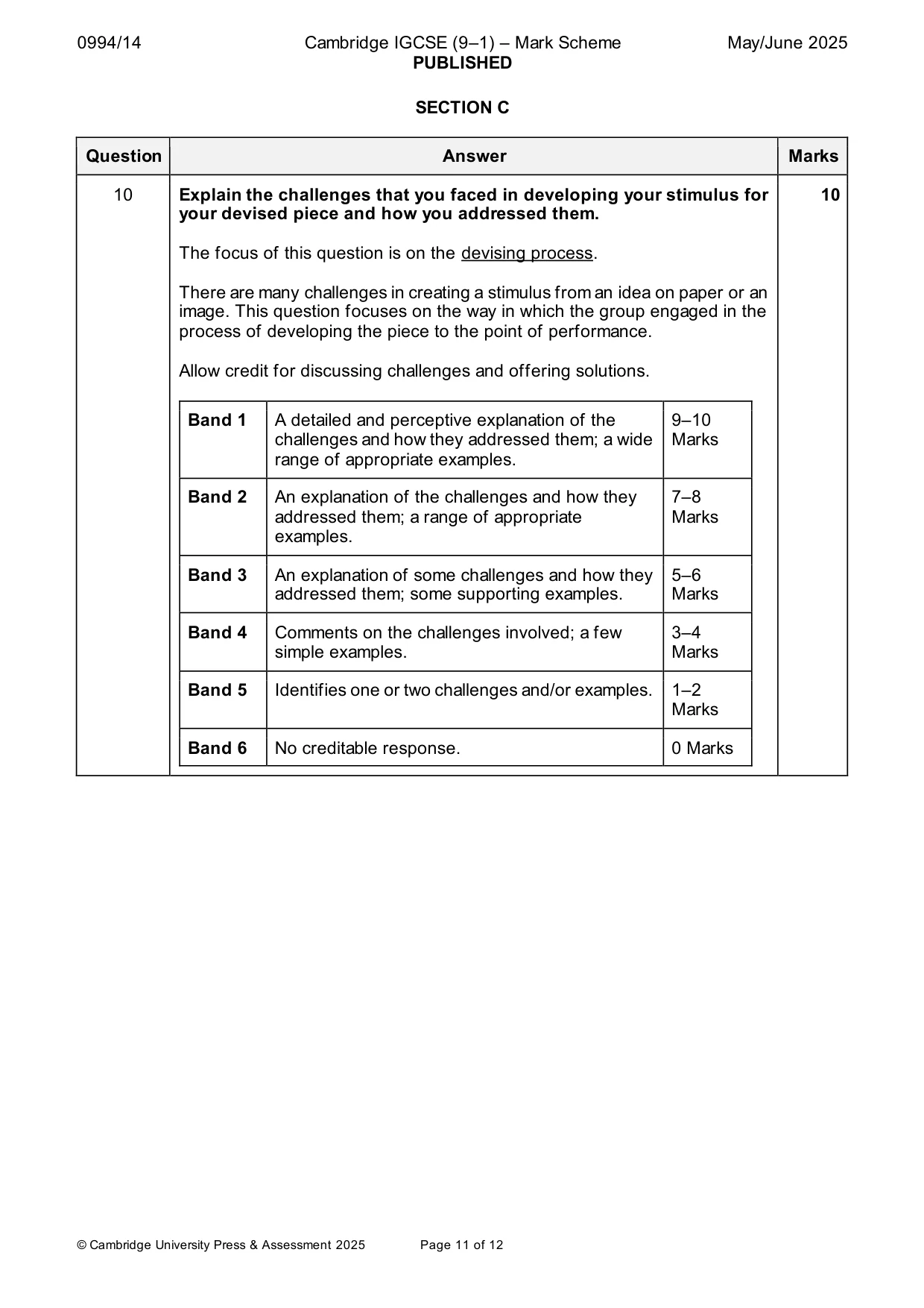 Mark scheme, page 11 of 12