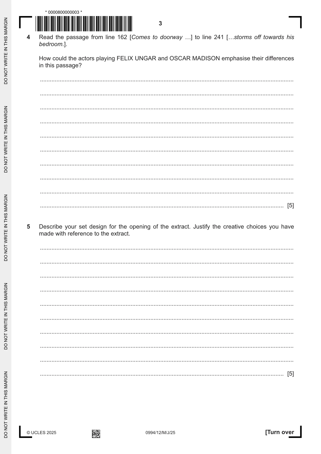 Cambridge IGCSE Drama (9-1) 0994 2025 May/June Paper 1 · Variant 2 question paper, page 3 of 12