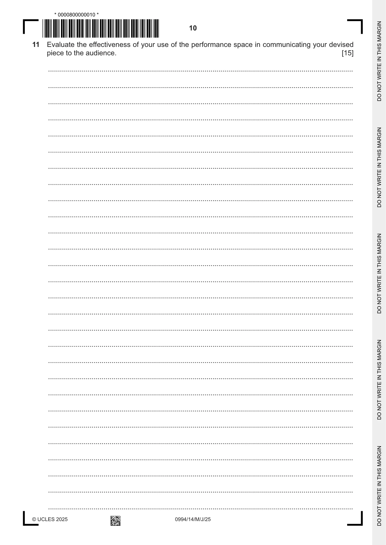 Cambridge IGCSE Drama (9-1) 0994 2025 May/June Paper 1 · Variant 4 question paper, page 10 of 12