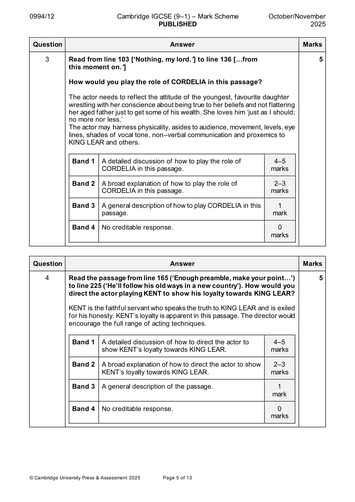 Mark scheme, page 5 of 13