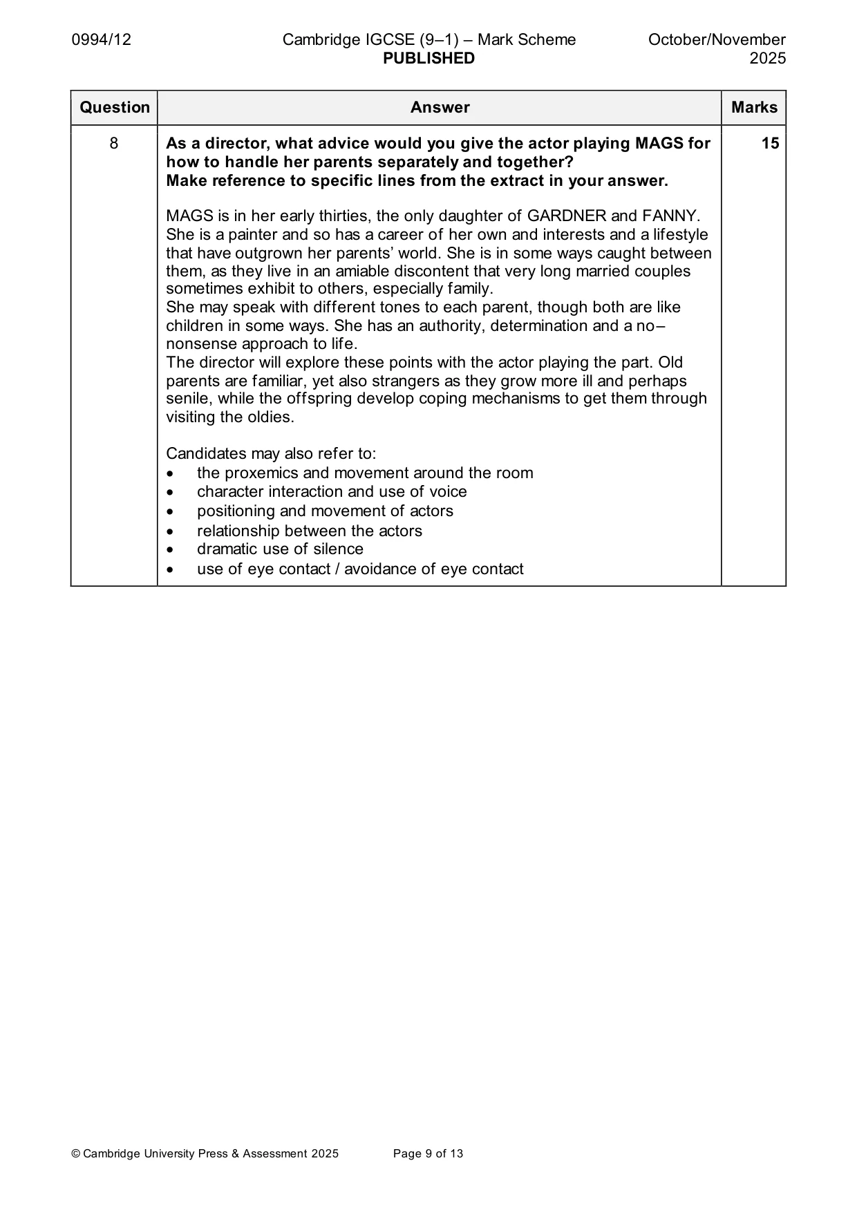 Mark scheme, page 9 of 13
