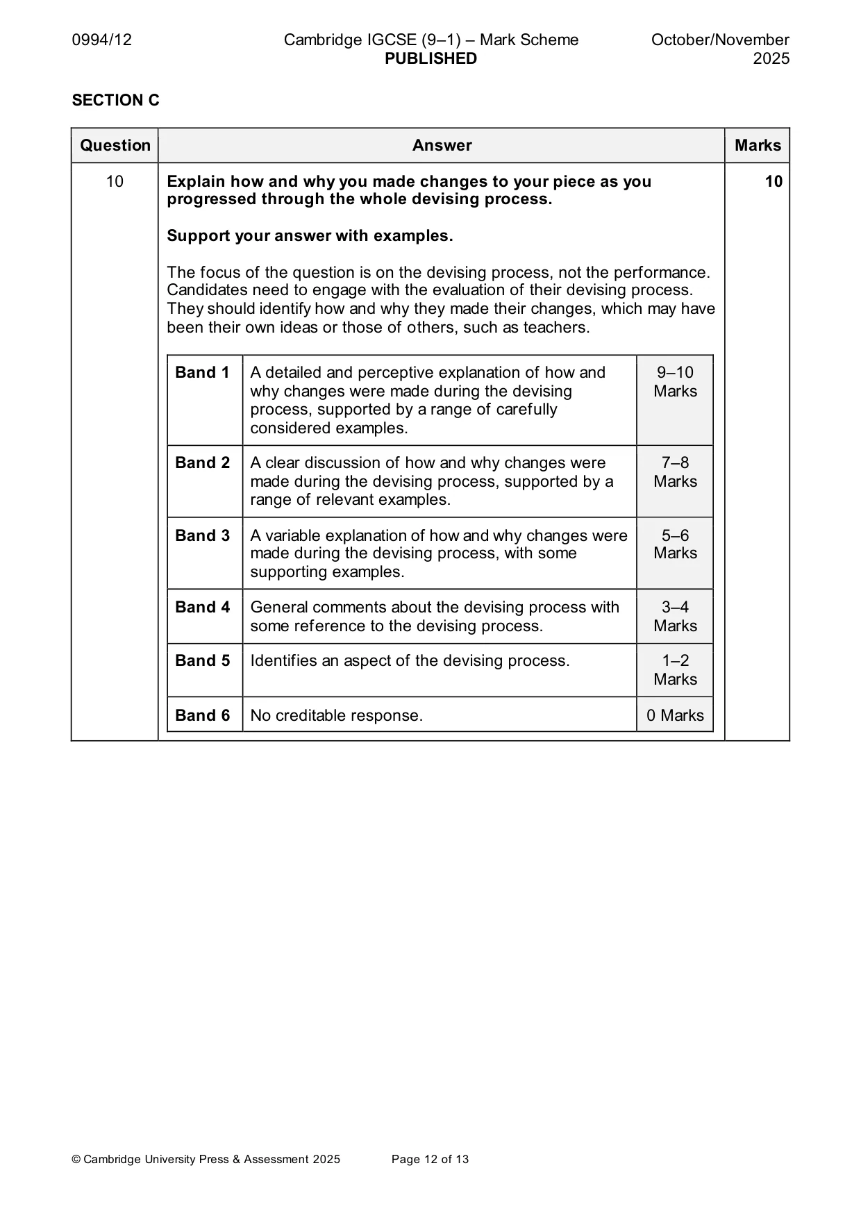Mark scheme, page 12 of 13
