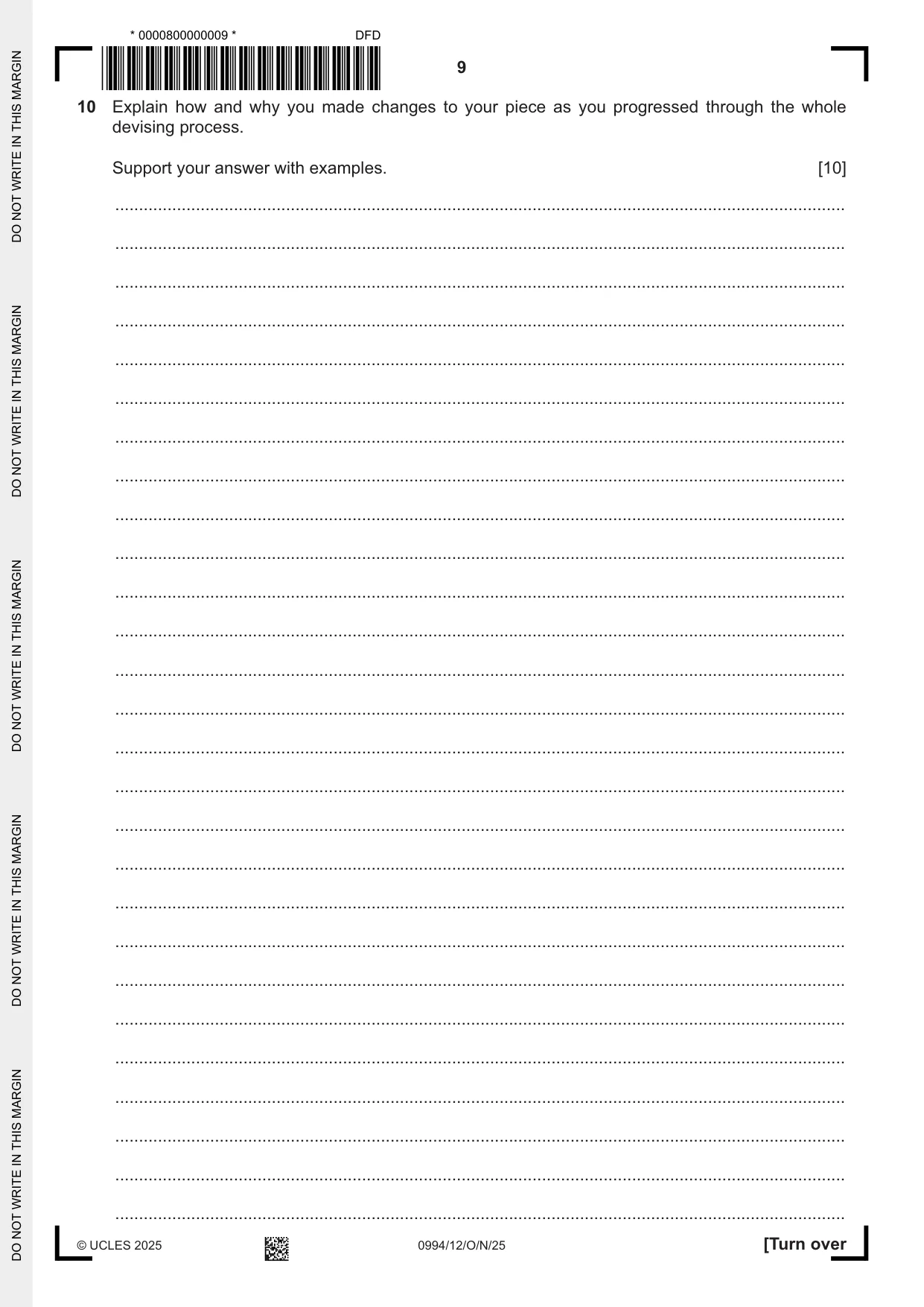 Cambridge IGCSE Drama (9-1) 0994 2025 Oct/Nov Paper 1 · Variant 2 question paper, page 9 of 12