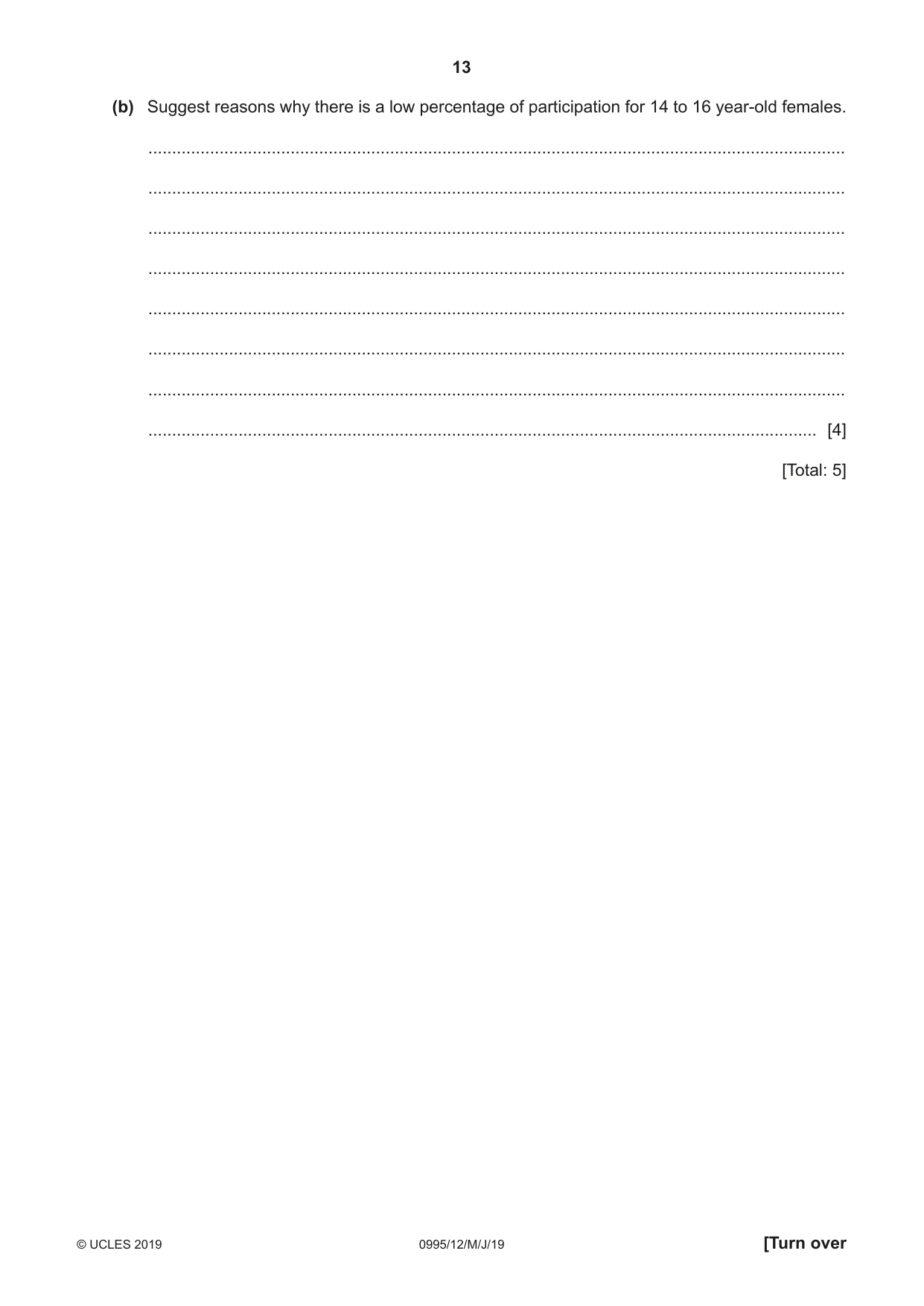 Cambridge IGCSE Physical Education (9-1) 0995 2019 May/June Paper 1 · Variant 2 question paper, page 13 of 20