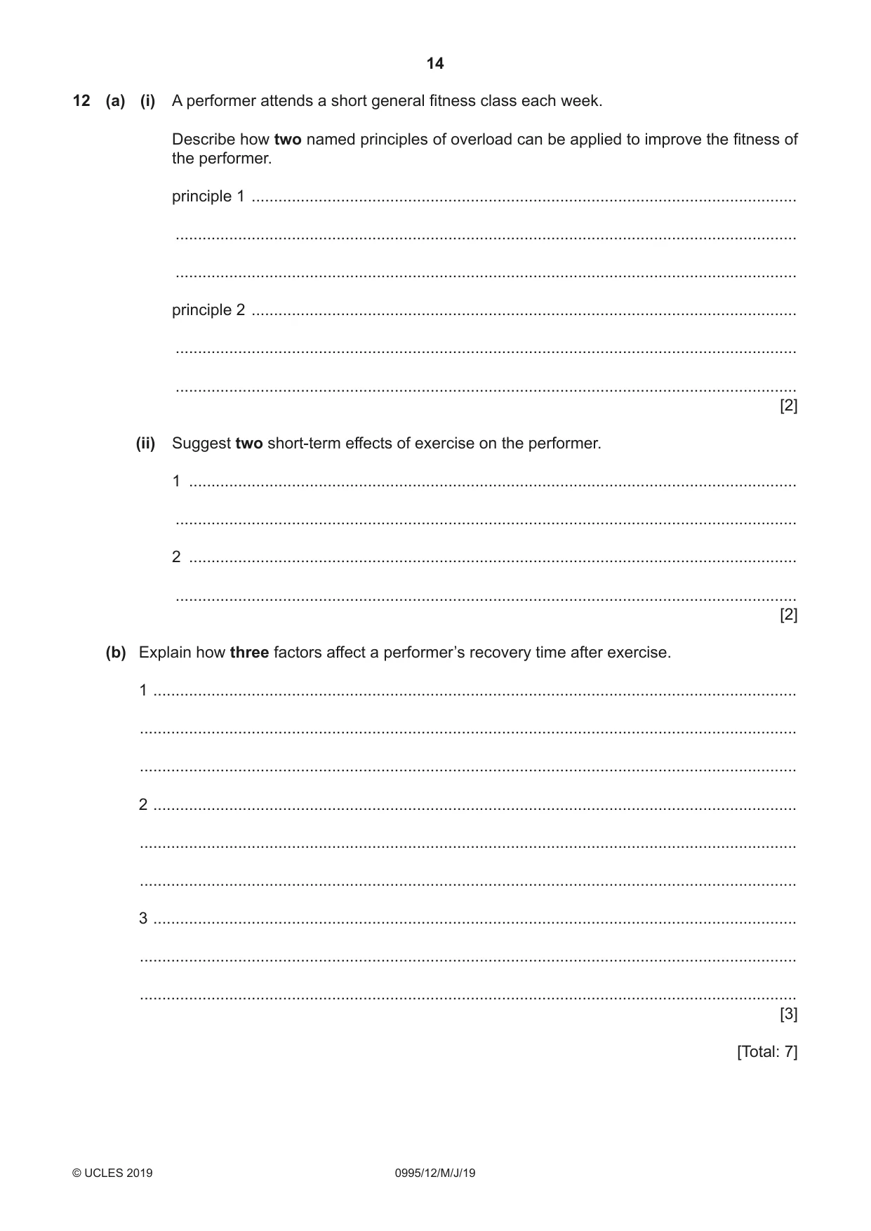 Cambridge IGCSE Physical Education (9-1) 0995 2019 May/June Paper 1 · Variant 2 question paper, page 14 of 20