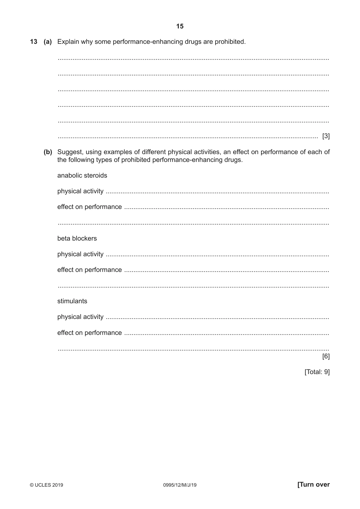 Cambridge IGCSE Physical Education (9-1) 0995 2019 May/June Paper 1 · Variant 2 question paper, page 15 of 20