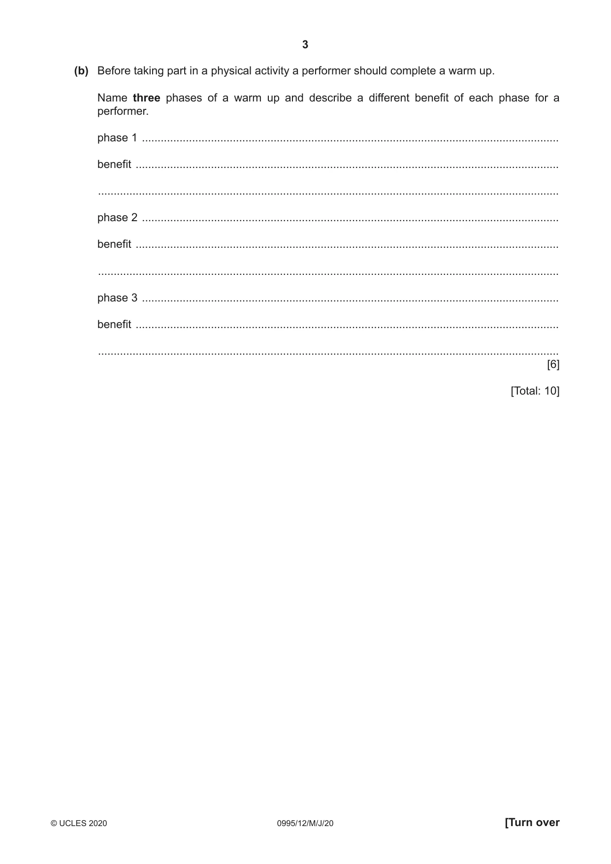Cambridge IGCSE Physical Education (9-1) 0995 2020 May/June Paper 1 · Variant 2 question paper, page 3 of 16