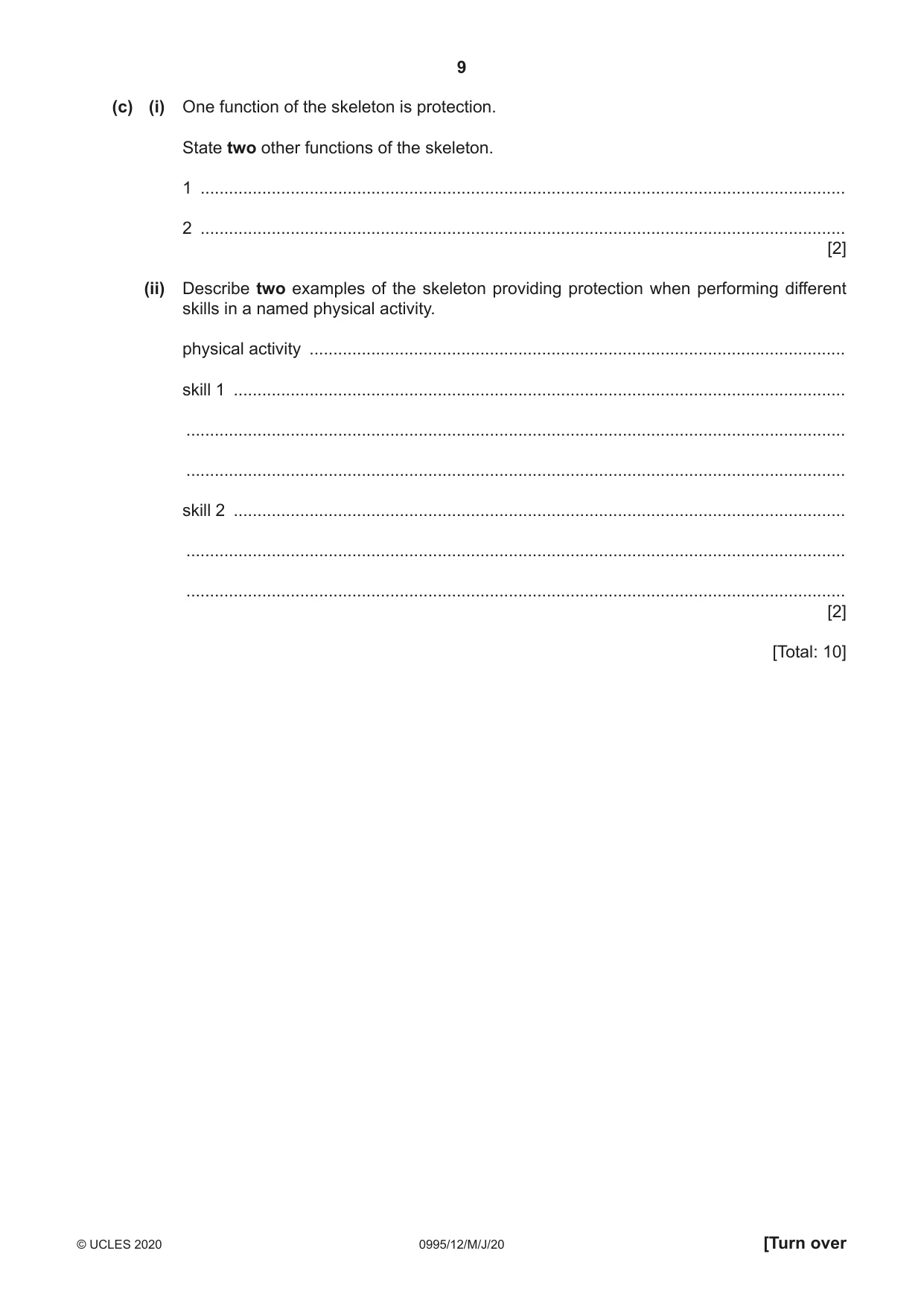 Cambridge IGCSE Physical Education (9-1) 0995 2020 May/June Paper 1 · Variant 2 question paper, page 9 of 16