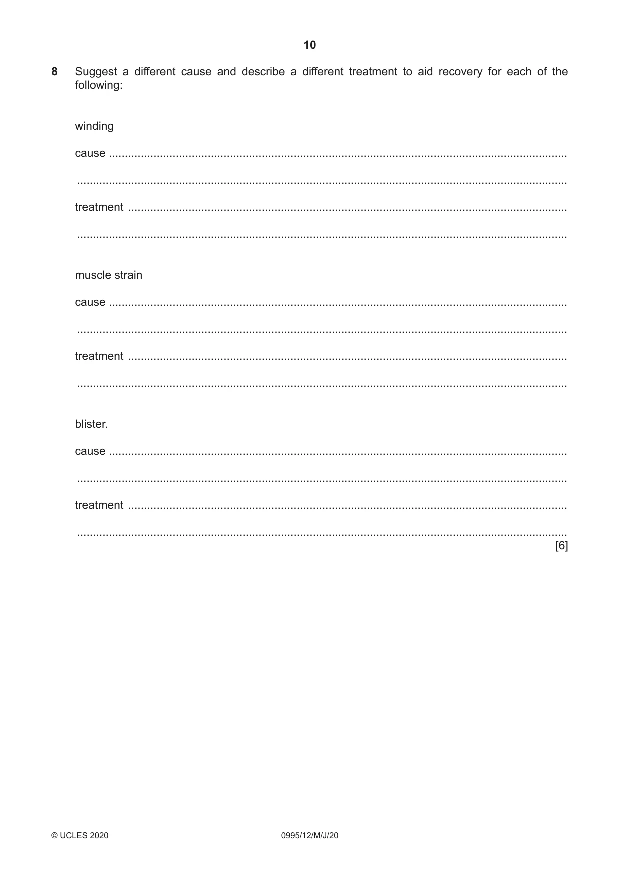 Cambridge IGCSE Physical Education (9-1) 0995 2020 May/June Paper 1 · Variant 2 question paper, page 10 of 16