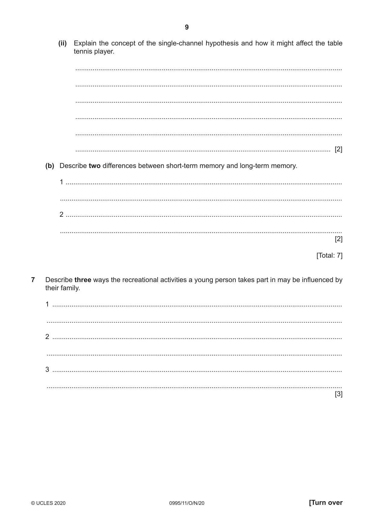 Cambridge IGCSE Physical Education (9-1) 0995 2020 Oct/Nov Paper 1 · Variant 1 question paper, page 9 of 20