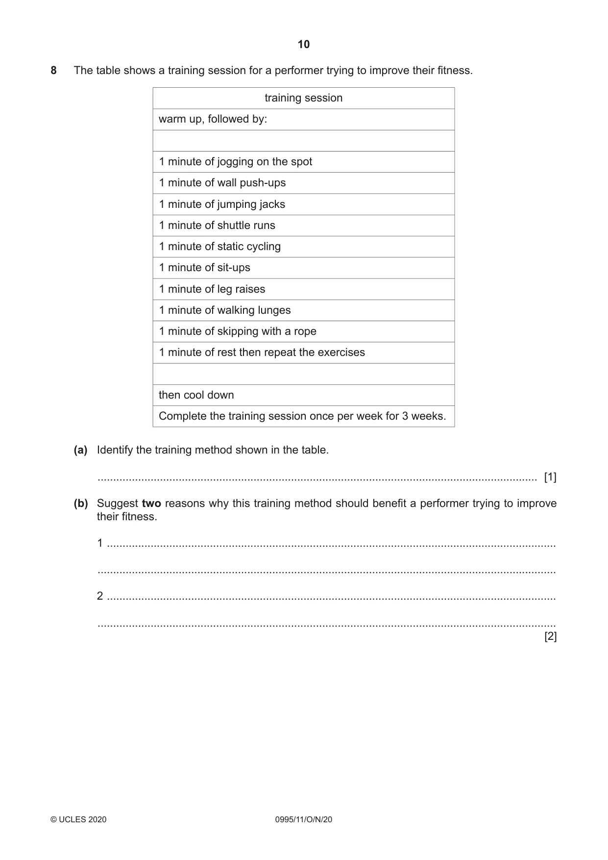 Cambridge IGCSE Physical Education (9-1) 0995 2020 Oct/Nov Paper 1 · Variant 1 question paper, page 10 of 20