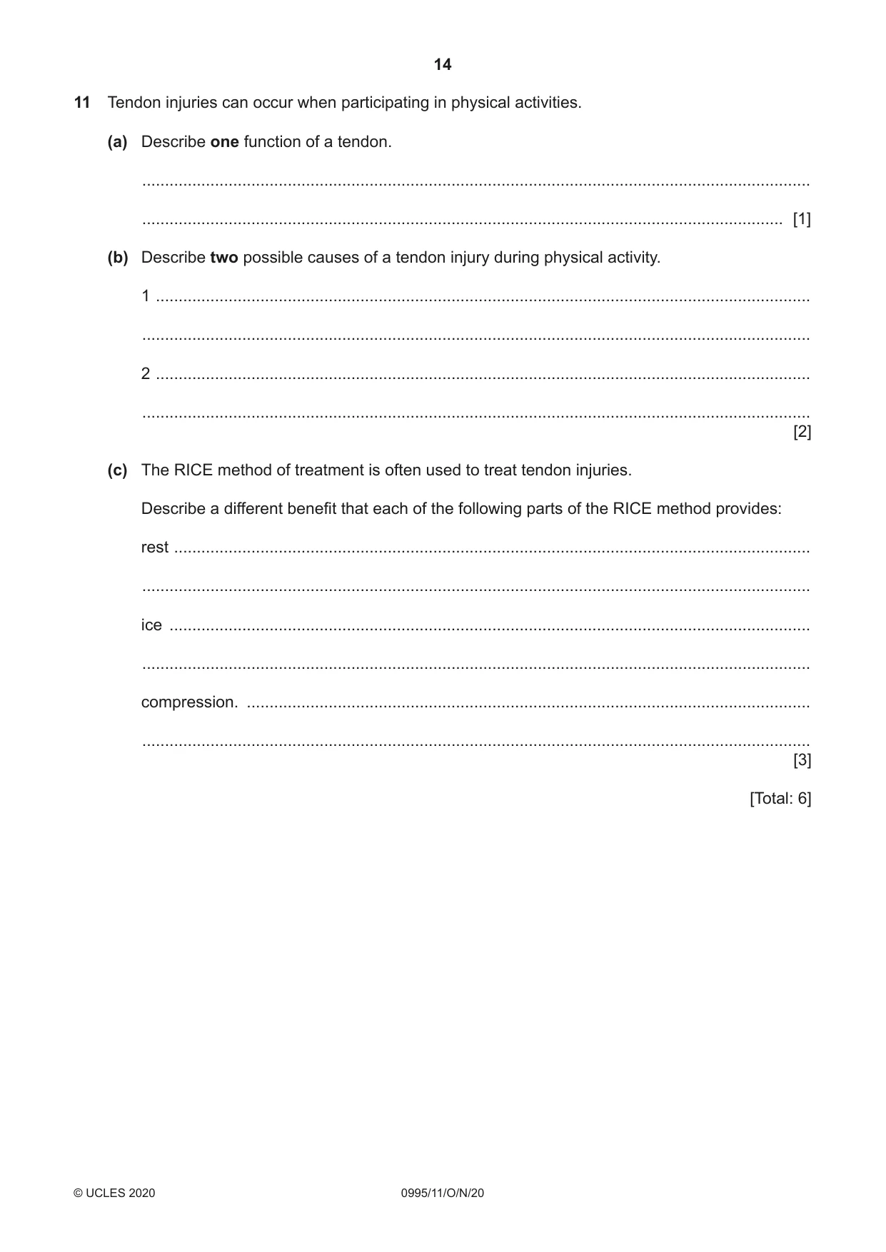 Cambridge IGCSE Physical Education (9-1) 0995 2020 Oct/Nov Paper 1 · Variant 1 question paper, page 14 of 20
